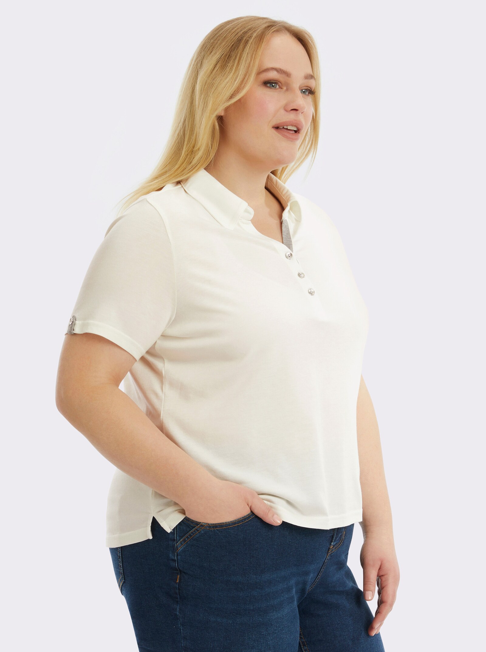 Poloshirt mit Zierriegel - ecru