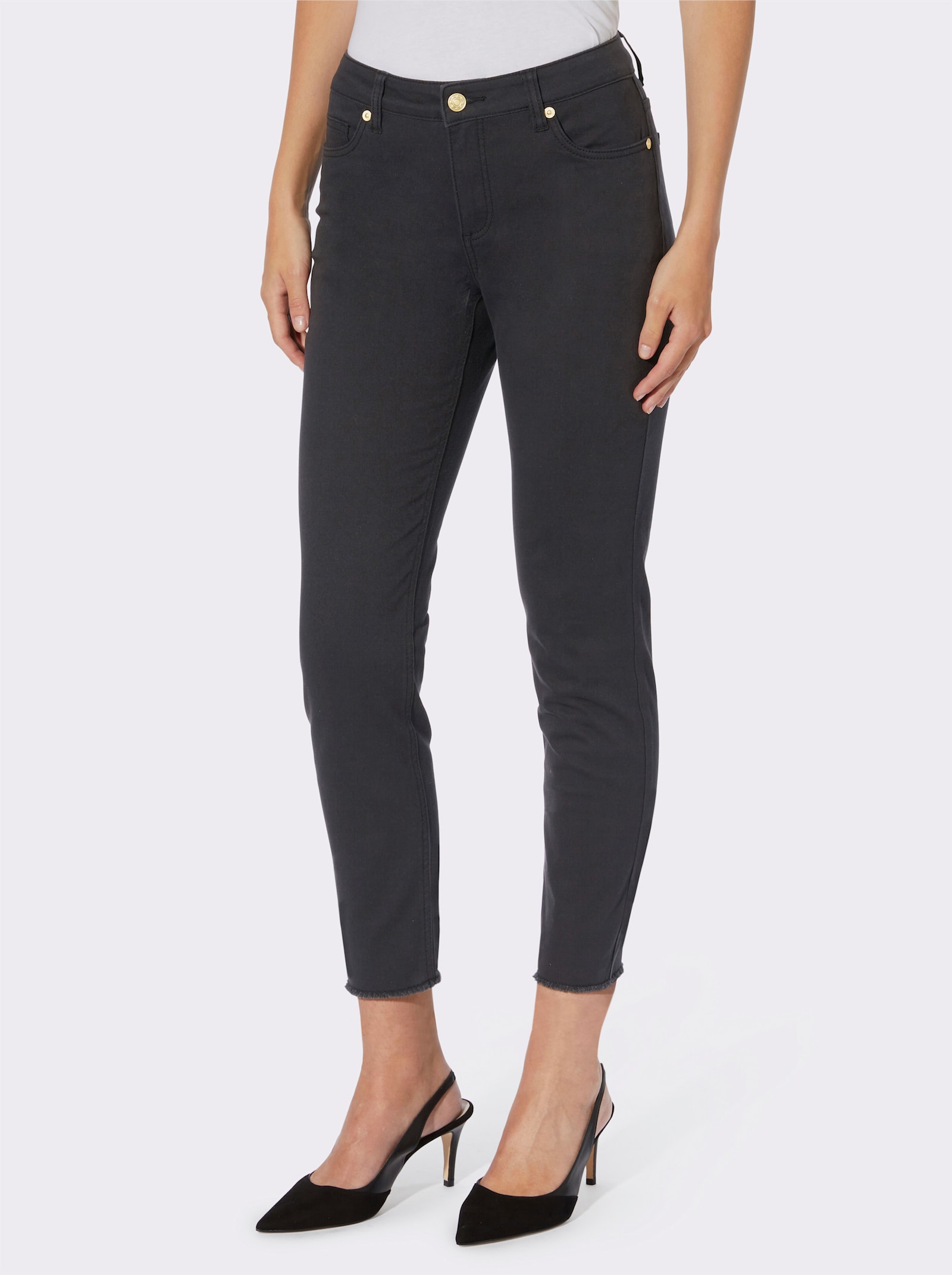 heine Skinny Jeans mit Fransen am Saum - schwarz