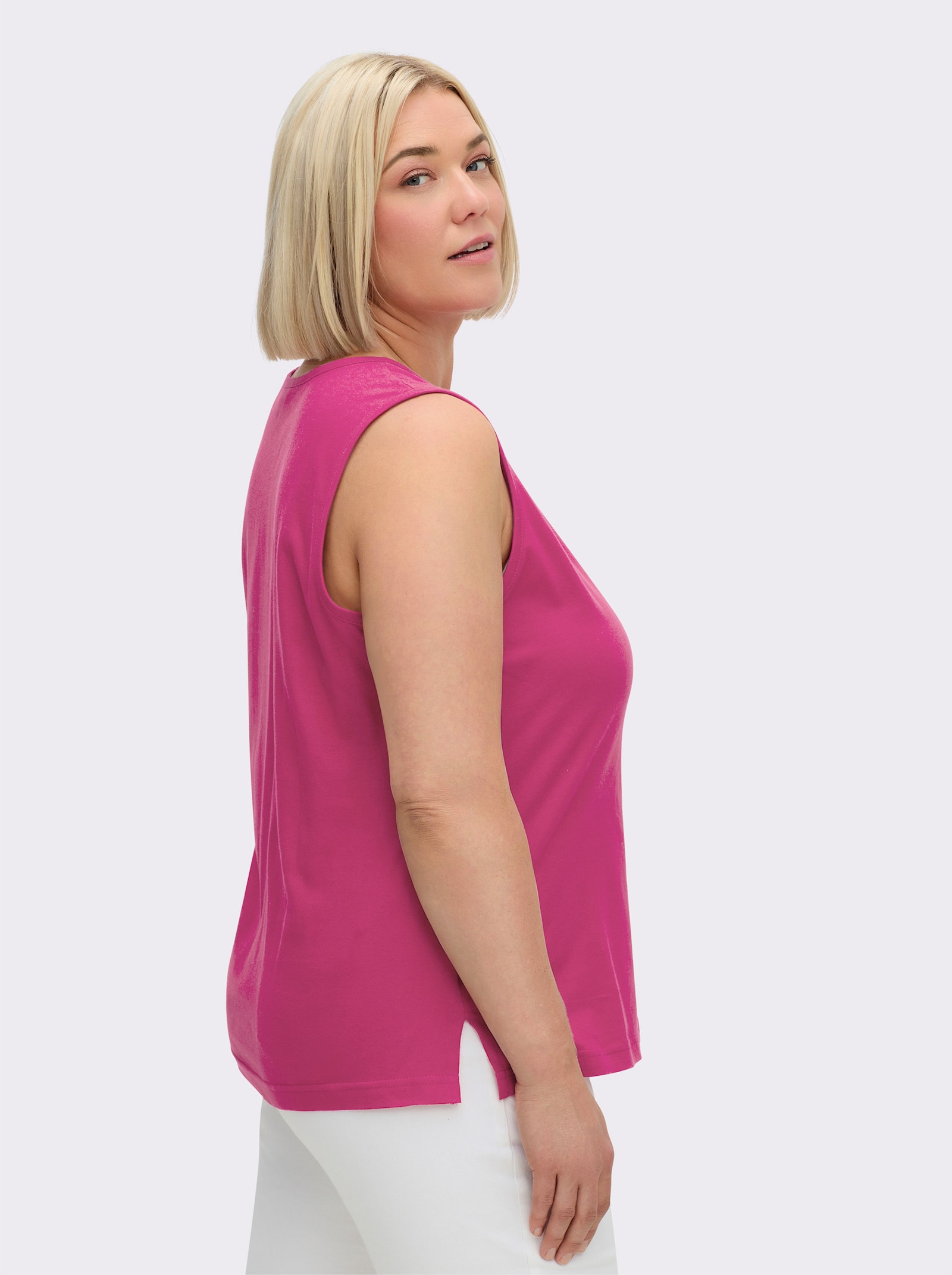Shirttop mit Seitenschlitzen - fuchsia