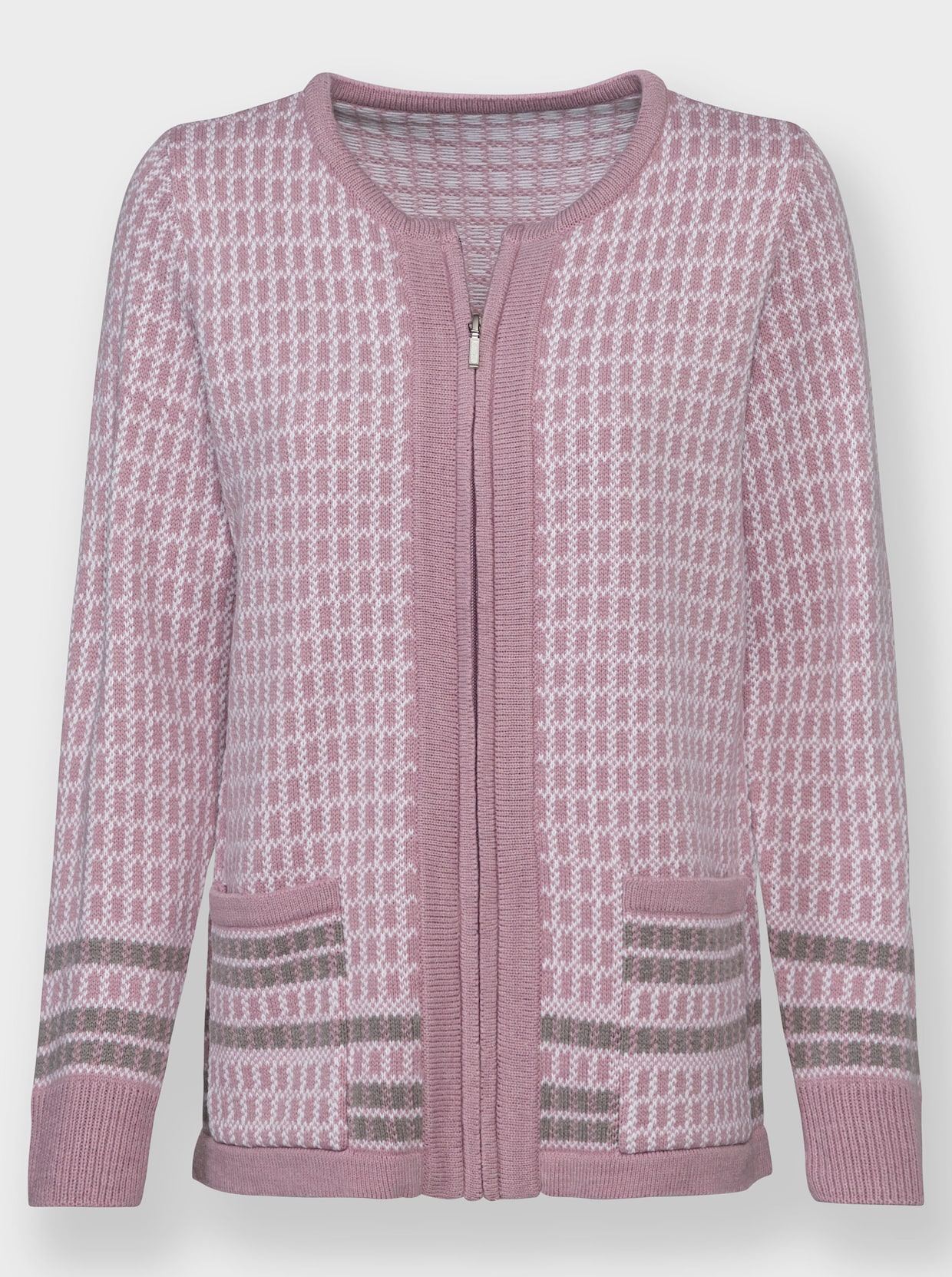 Strickjacke - mauve-ecru-gemustert