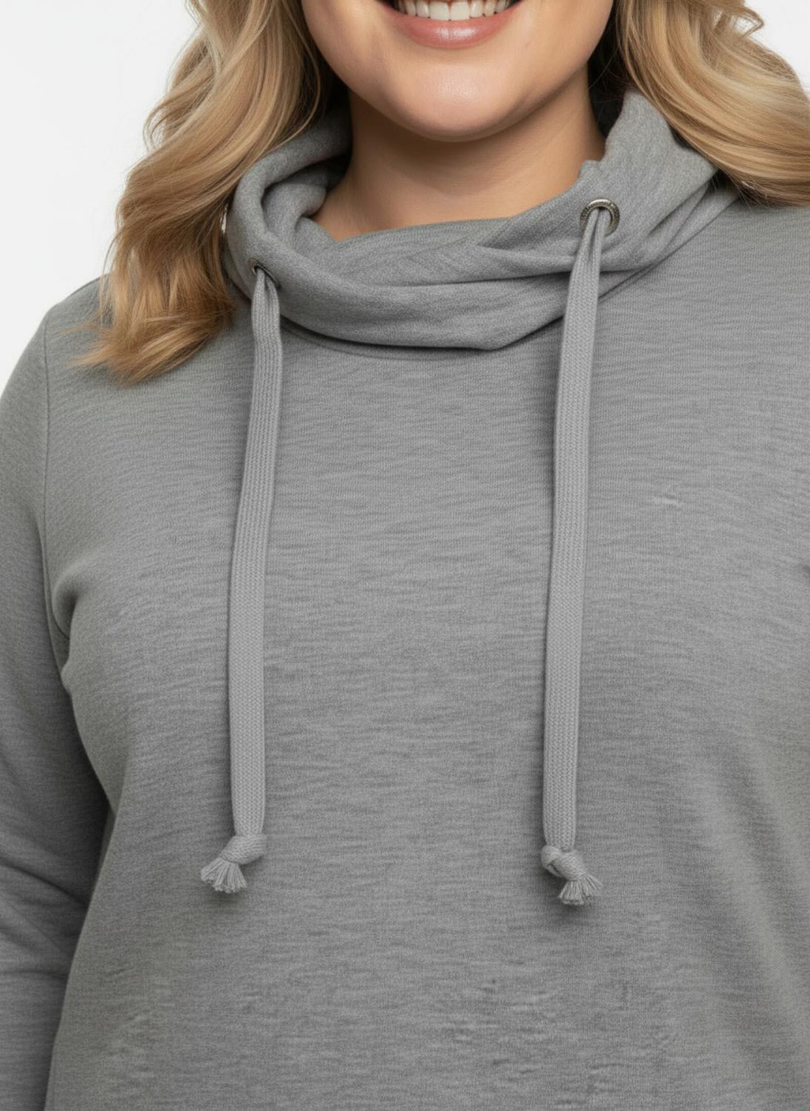 Sweatshirt mit halsfernem Rollkragen - grau-meliert