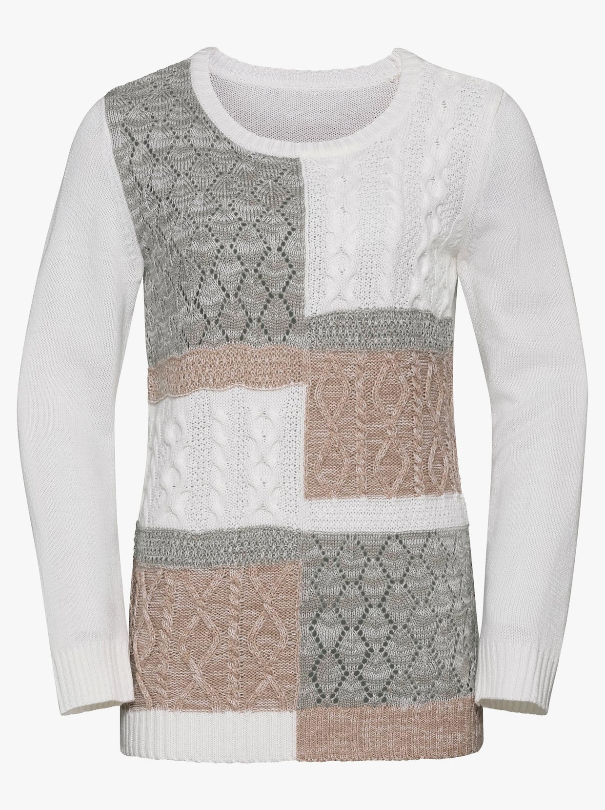 Pletený svetr - bílá-taupe