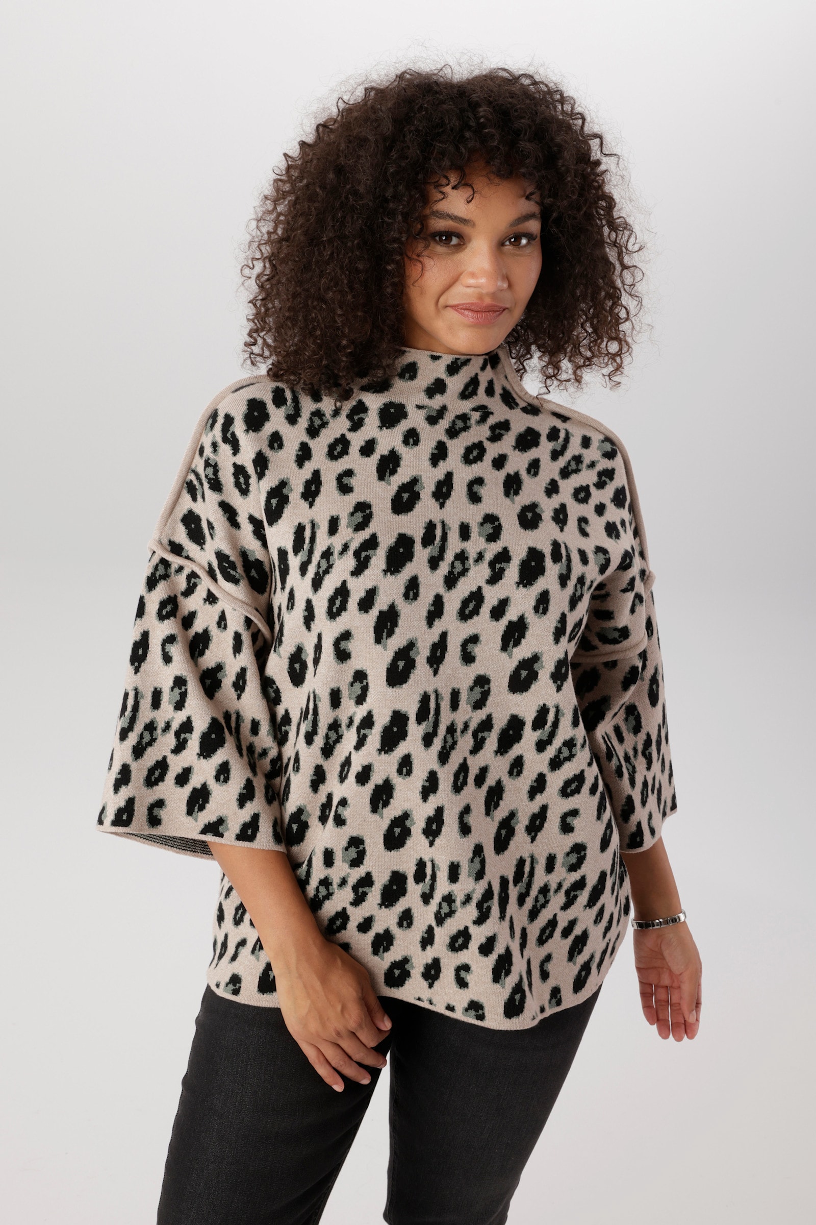 Aniston PLUS Strickpullover - beige-grün-schwarz
