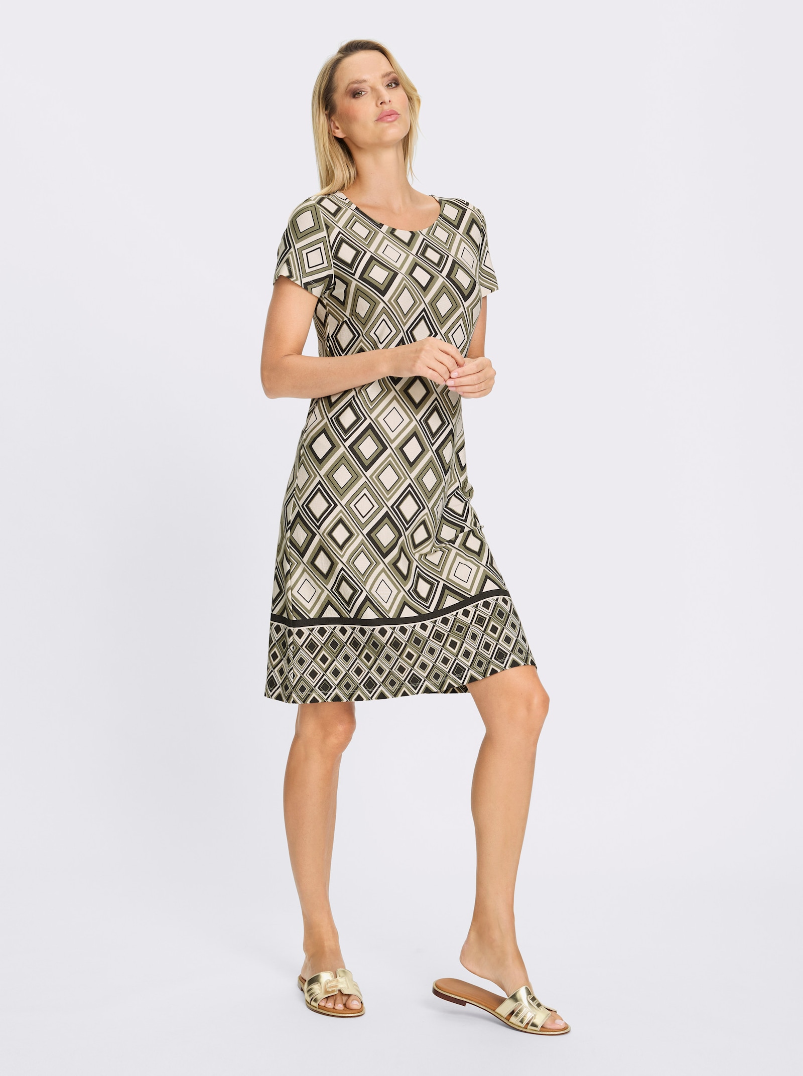 heine Jerseykleid mit Grafikdessin - khaki-champagner-bedruckt