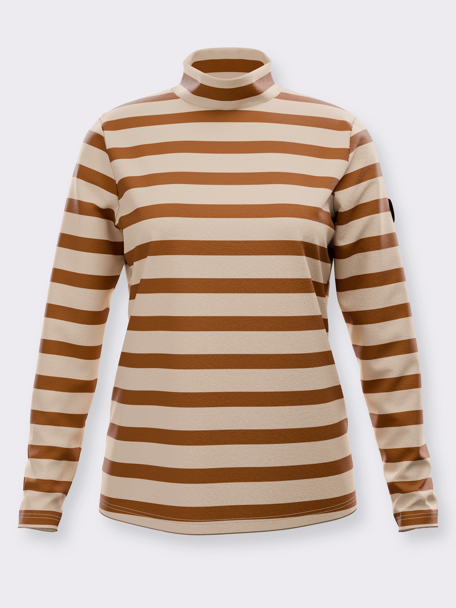 Stehkragenshirt - cognac-sand-geringelt