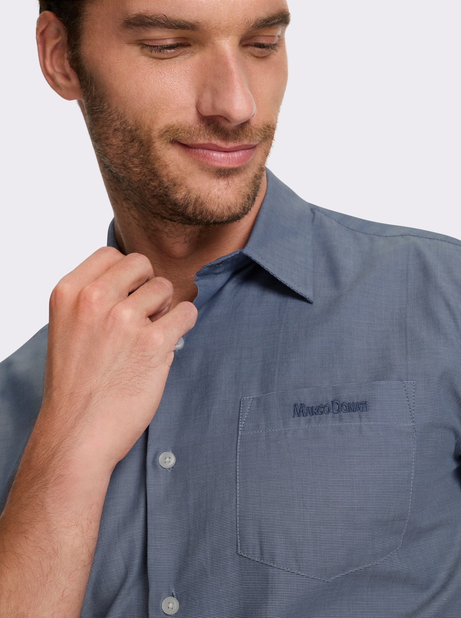 Marco Donati Kurzarmhemd mit Fleckschutz-Ausrüstung - rauchblau-meliert