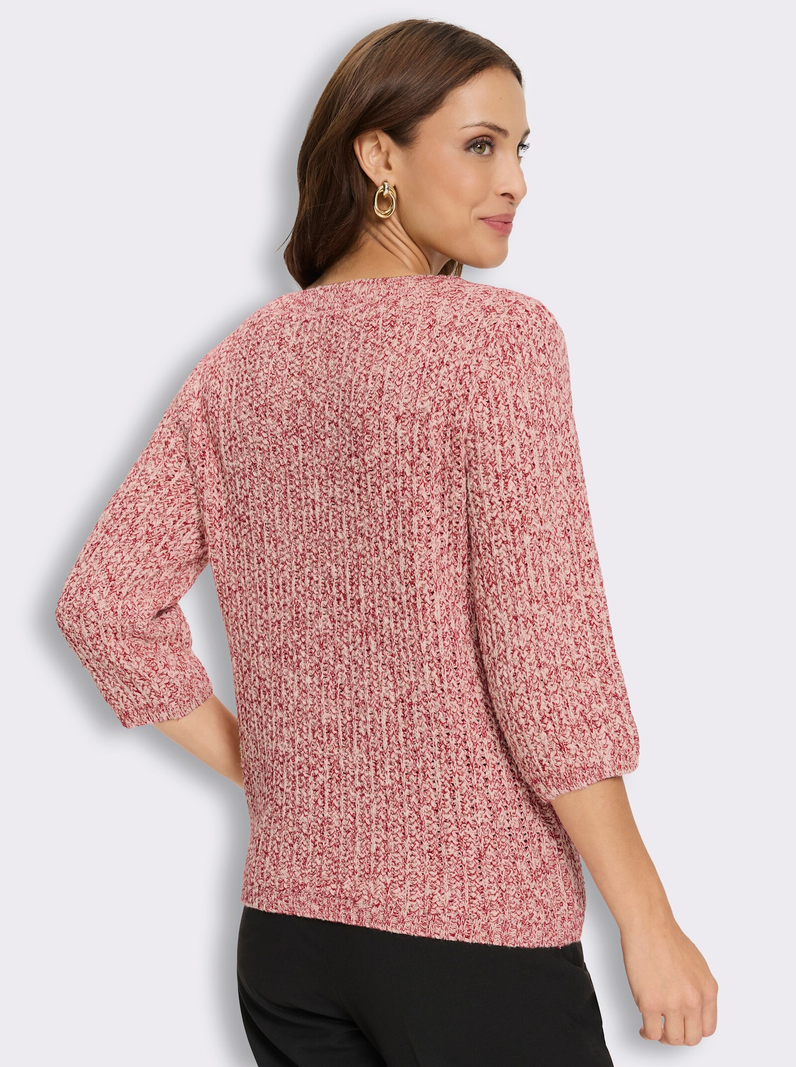 Strickpullover mit Glanzgarn - ecru-rot-meliert