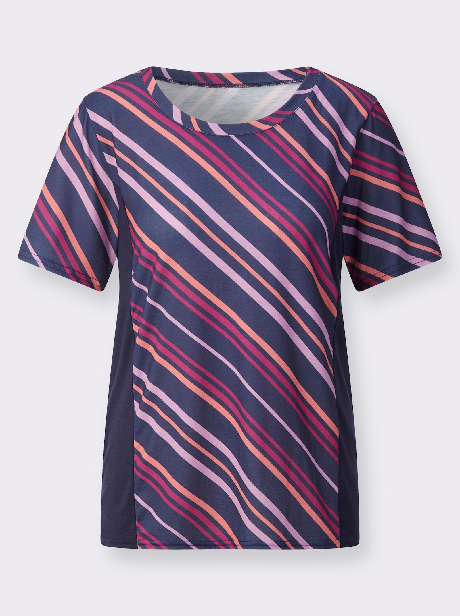 Freizeitshirt mit einfarbigen Einsätzen, gestreift - malve-gemustert
