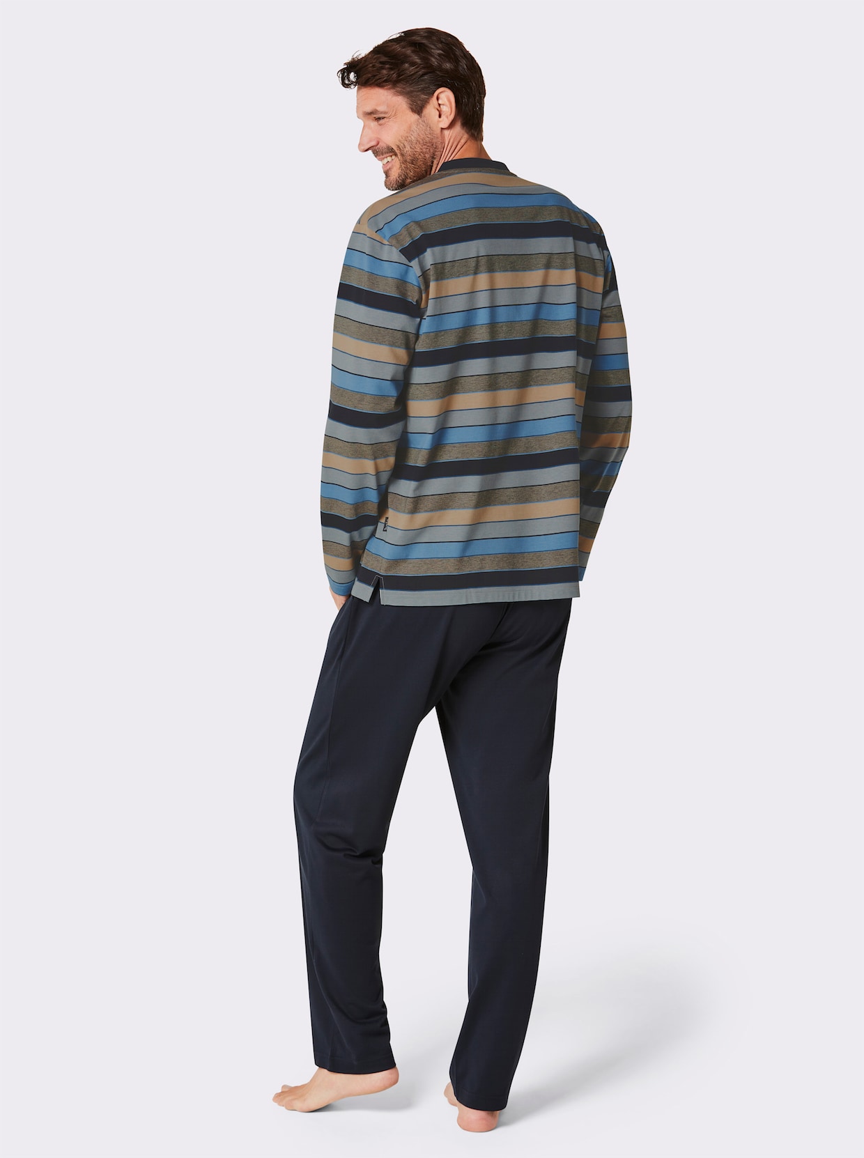 Hajo Pyjama - marine/beige gestreept