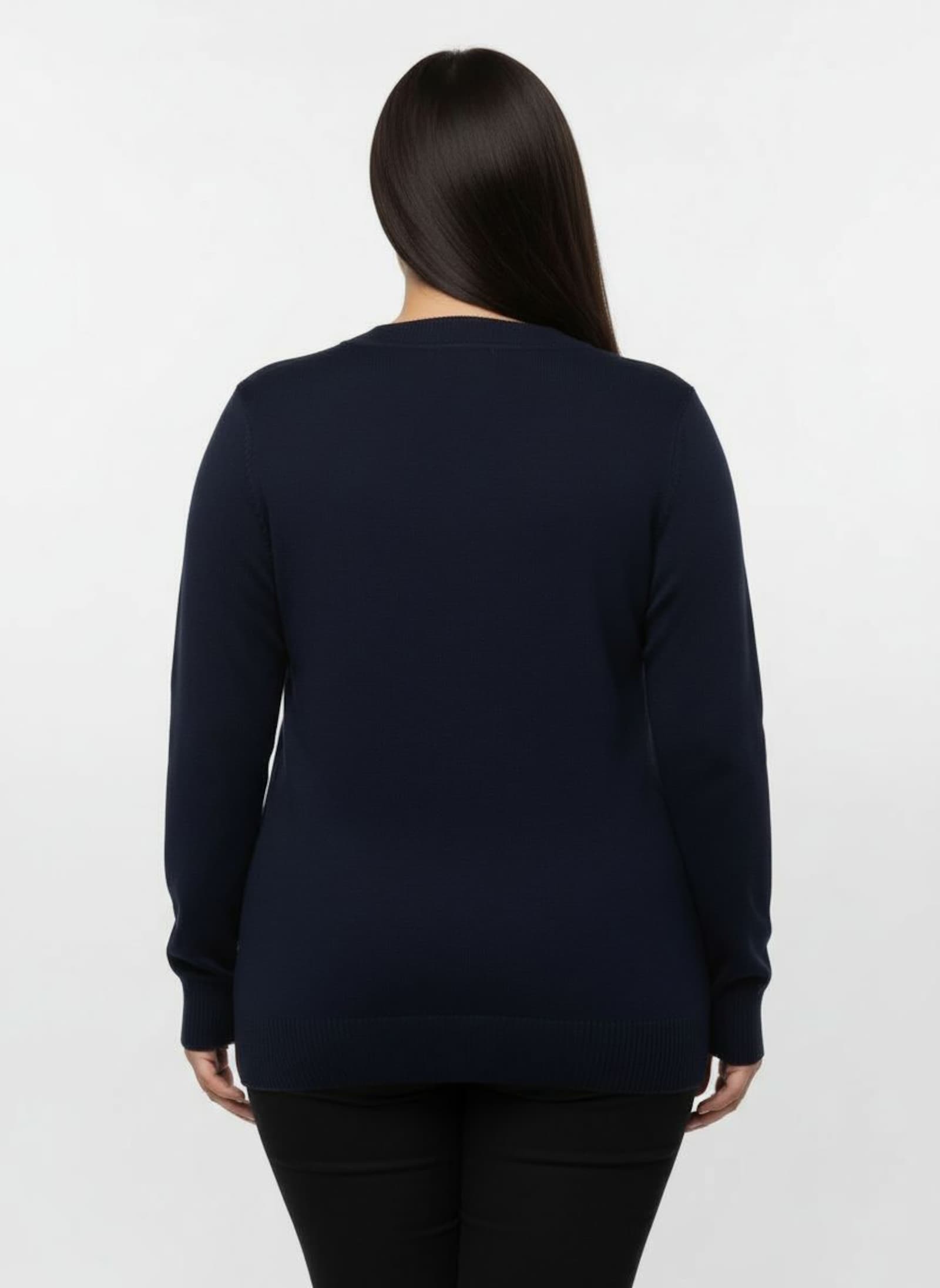 V-Ausschnitt-Pullover aus Feinstrick - marine