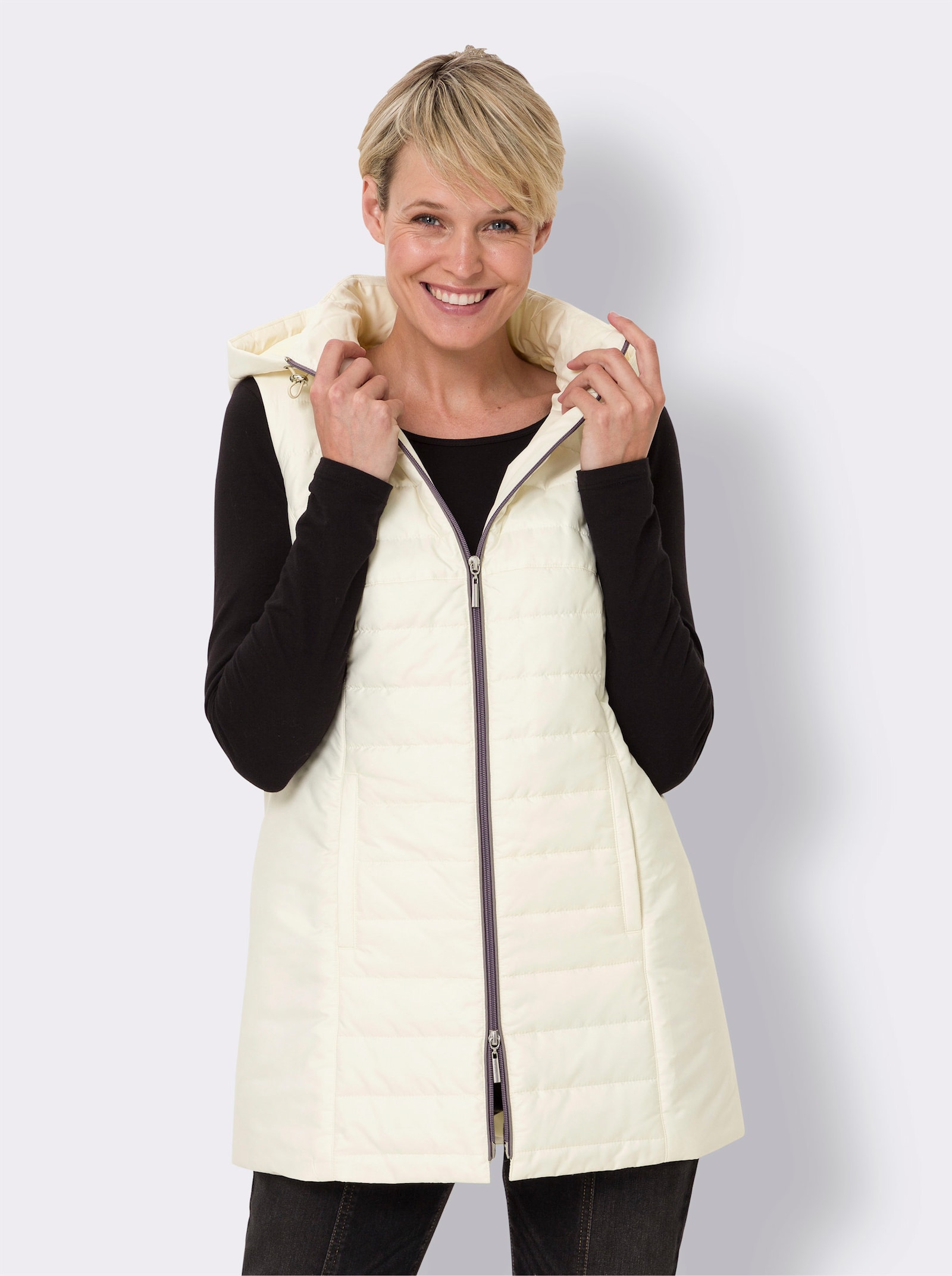 Longweste mit Kapuze - champagner