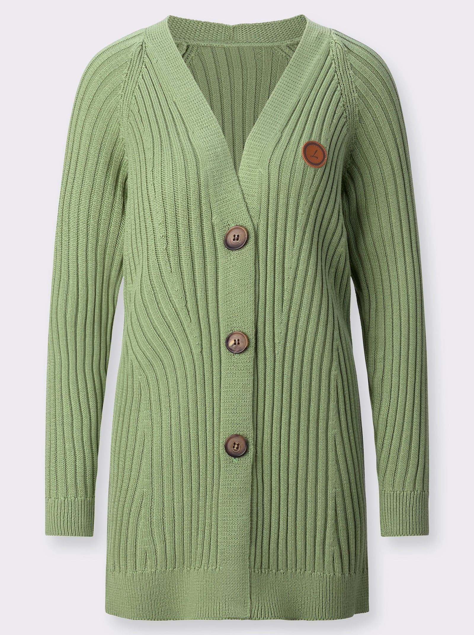 Longstrickjacke in Ripp-Optik - eucalyptus