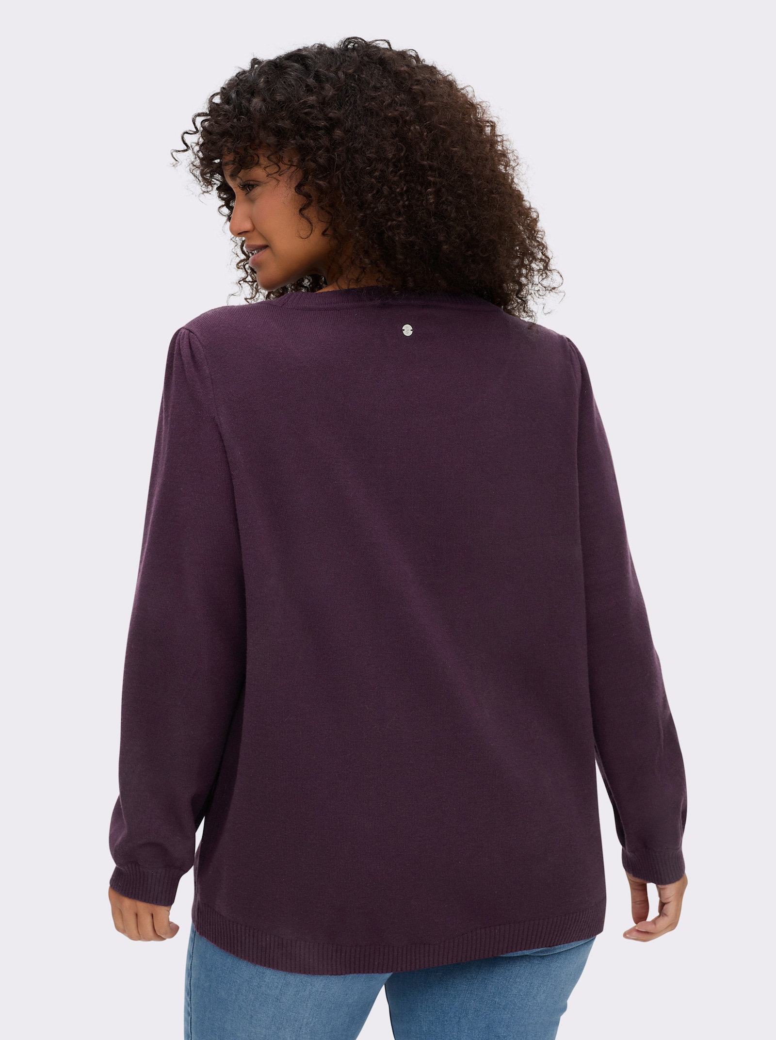 sheego Pullover mit Blüten-Applikation - aubergine