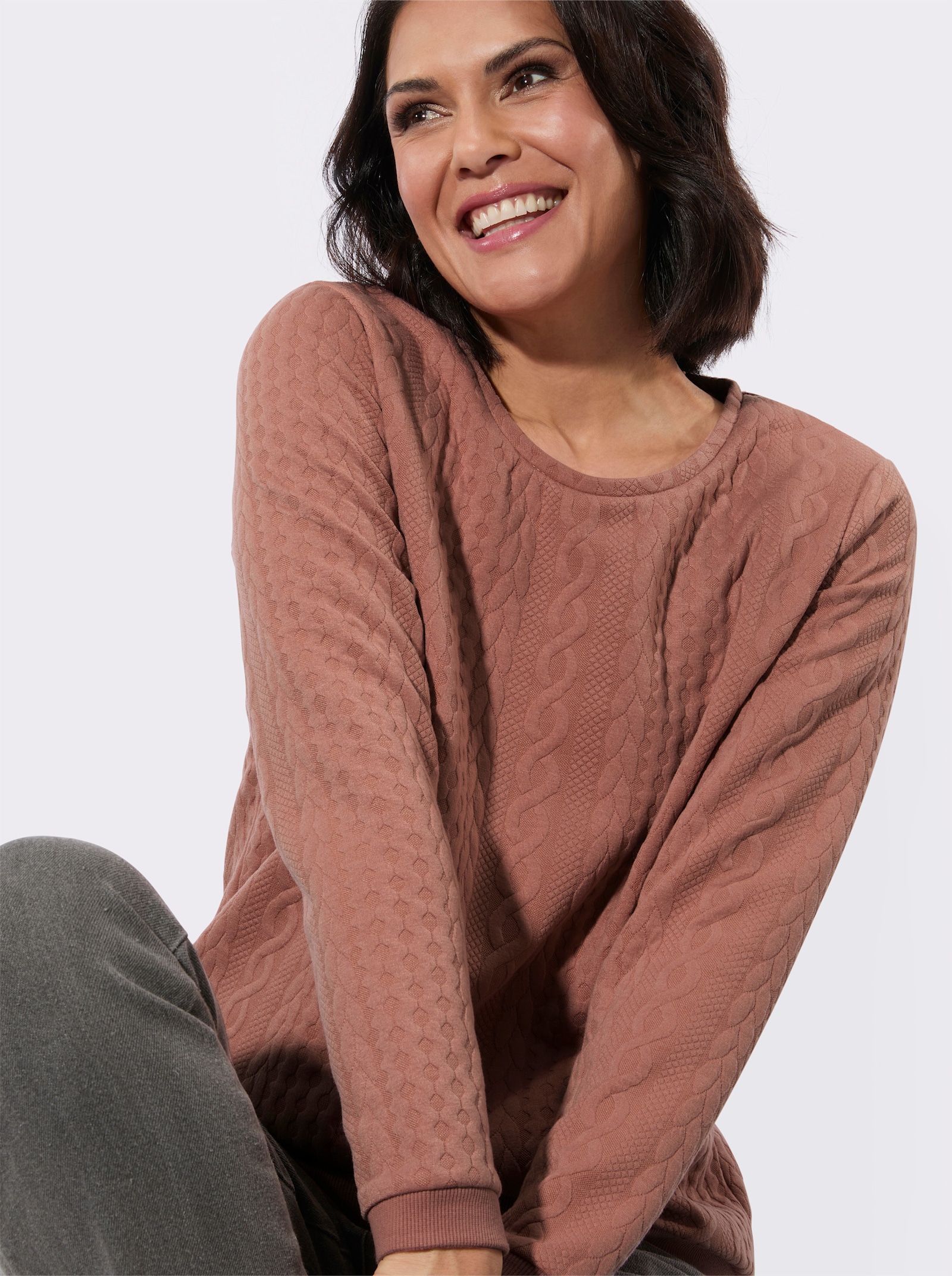 Langarmshirt mit Jacquard-Muster - rosenholz