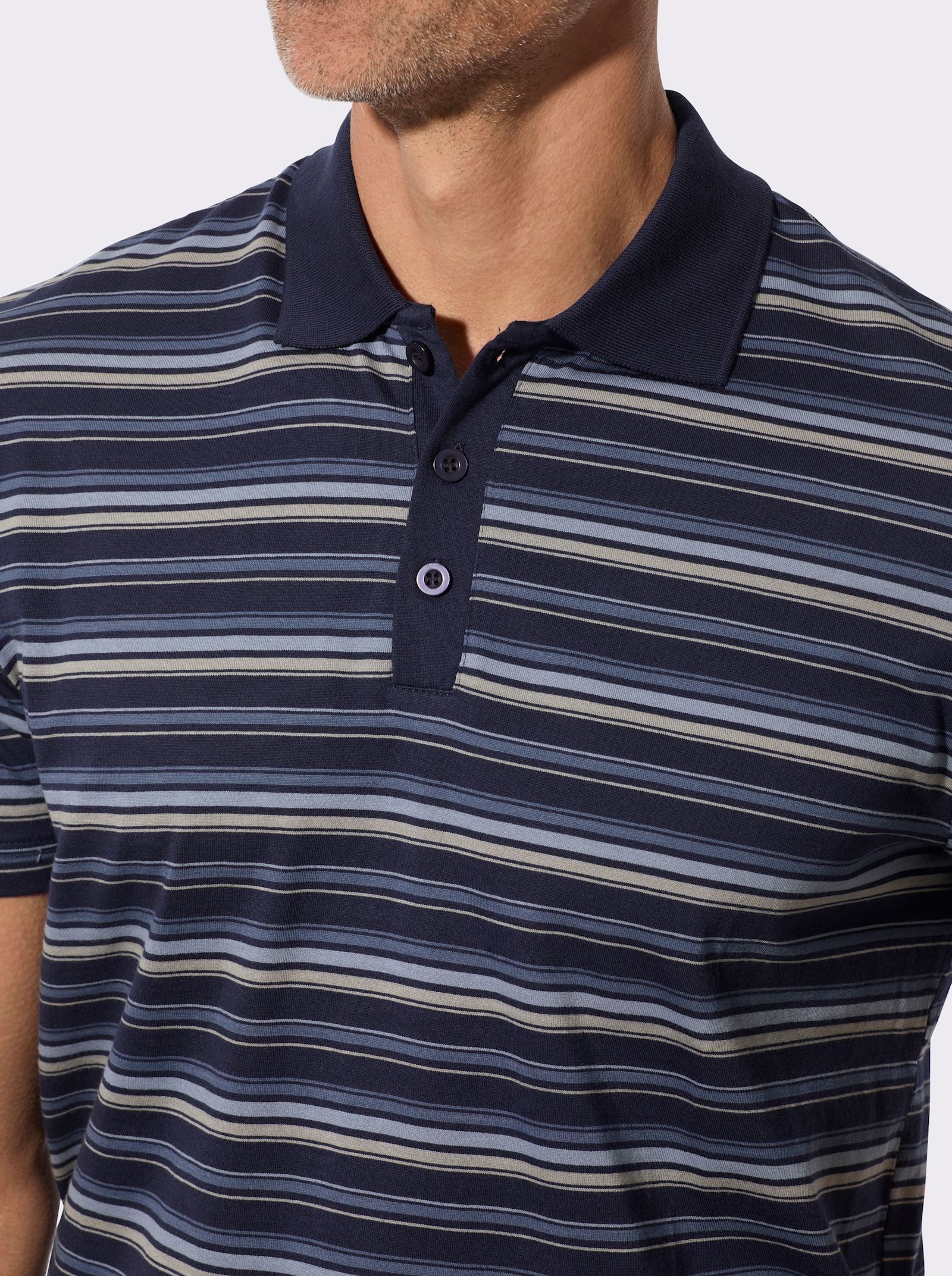 Poloshirt in streepjesdessin - marine/steengrijs gestreept