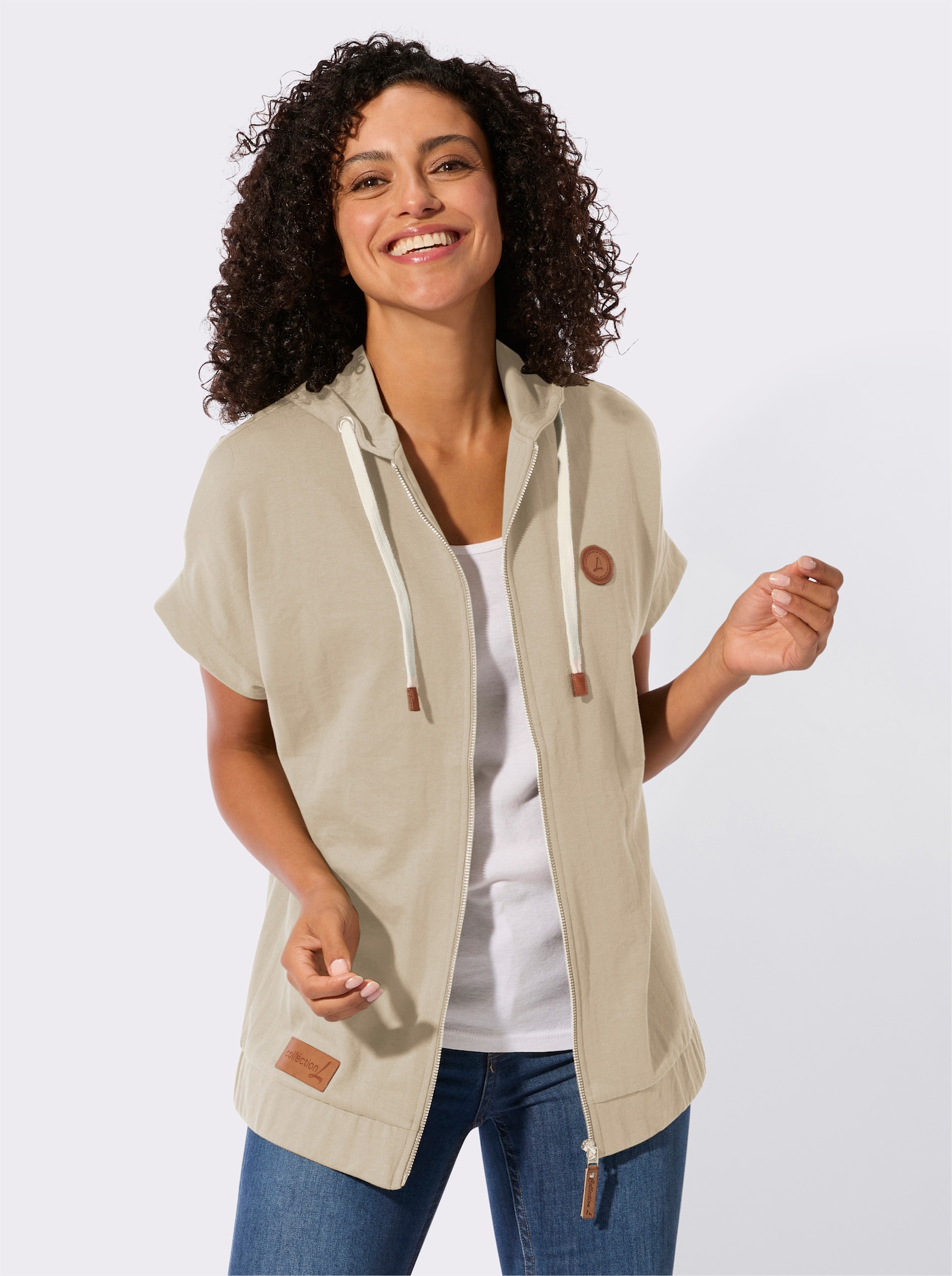 Sweatjacke mit Kapuze - beige
