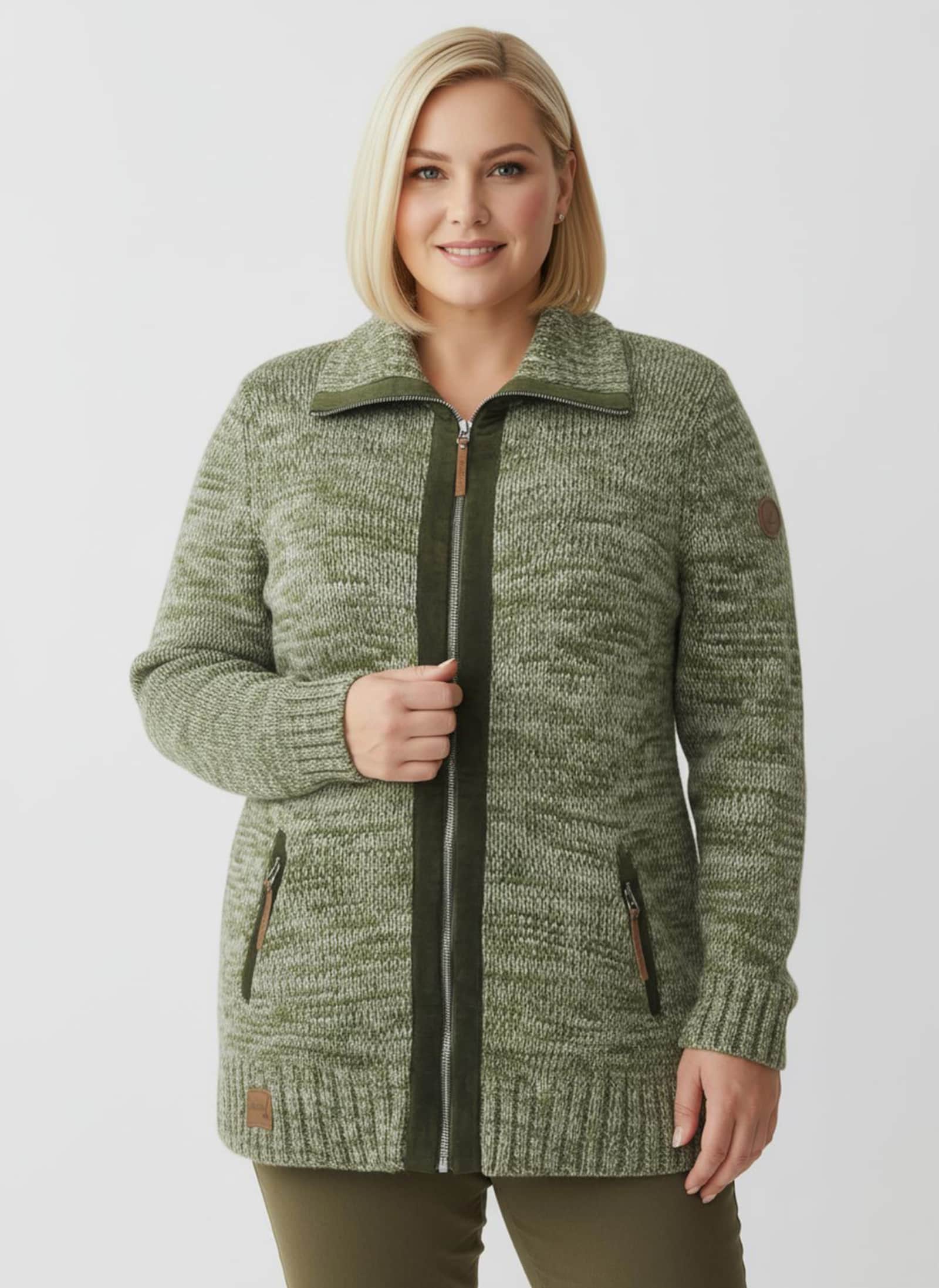 Longstrickjacke mit Troyerkragen - schilf-ecru-meliert