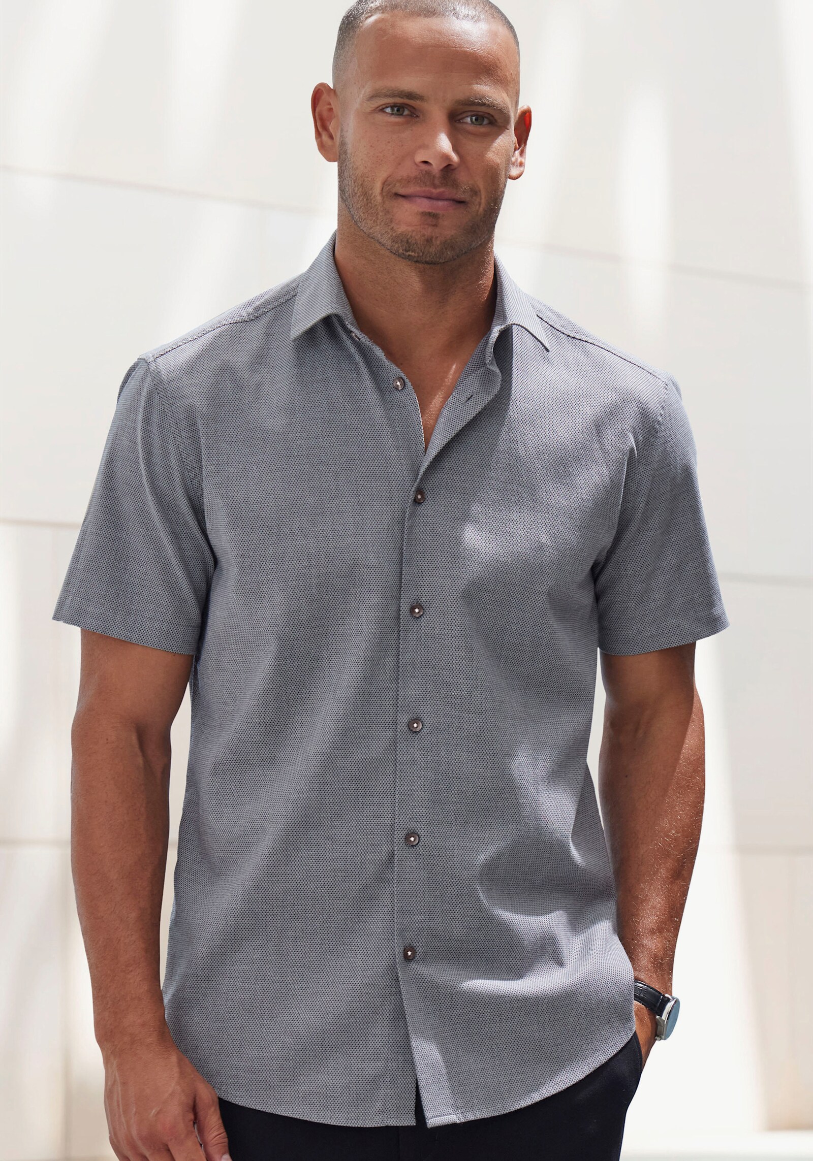 H.I.S Kurzarmhemd - grau
