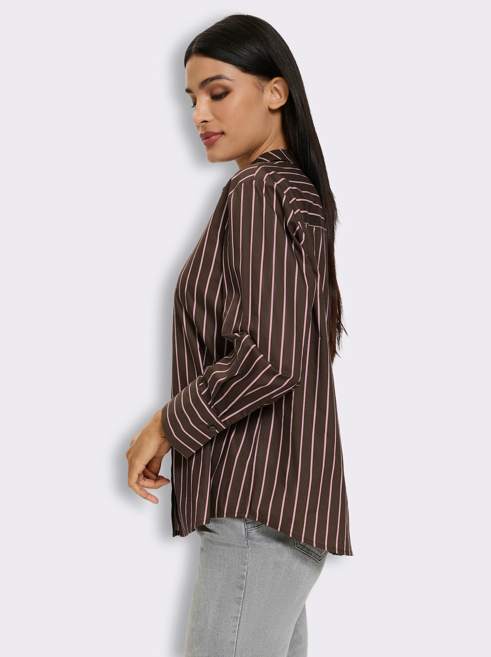 heine Gestreifte Bluse mit Knopfleiste hinten - schoko-rosé-gestreift