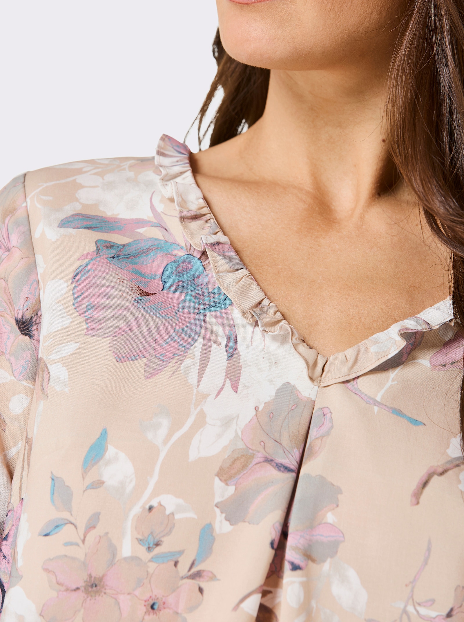 CREATION L PREMIUM Longbluse in weicher Lyocell-Qualität - sand-bedruckt