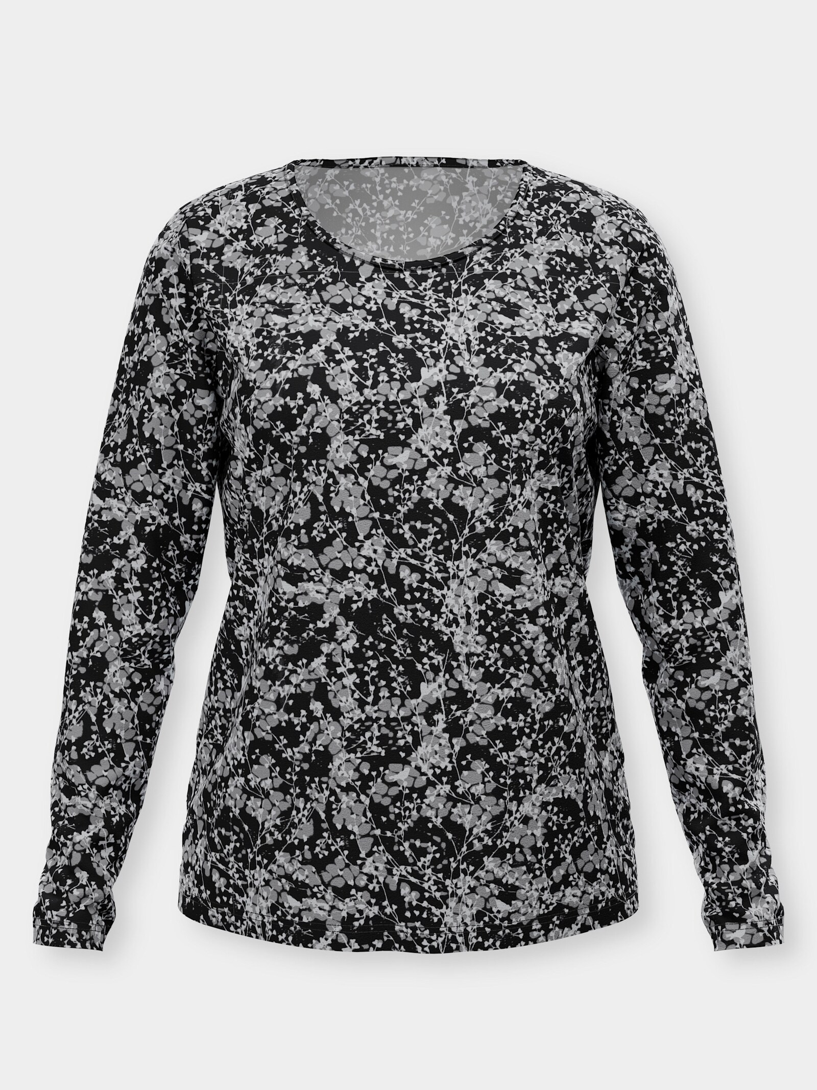 Langarmshirt mit Millefleur-Druck - schwarz-ecru-bedruckt