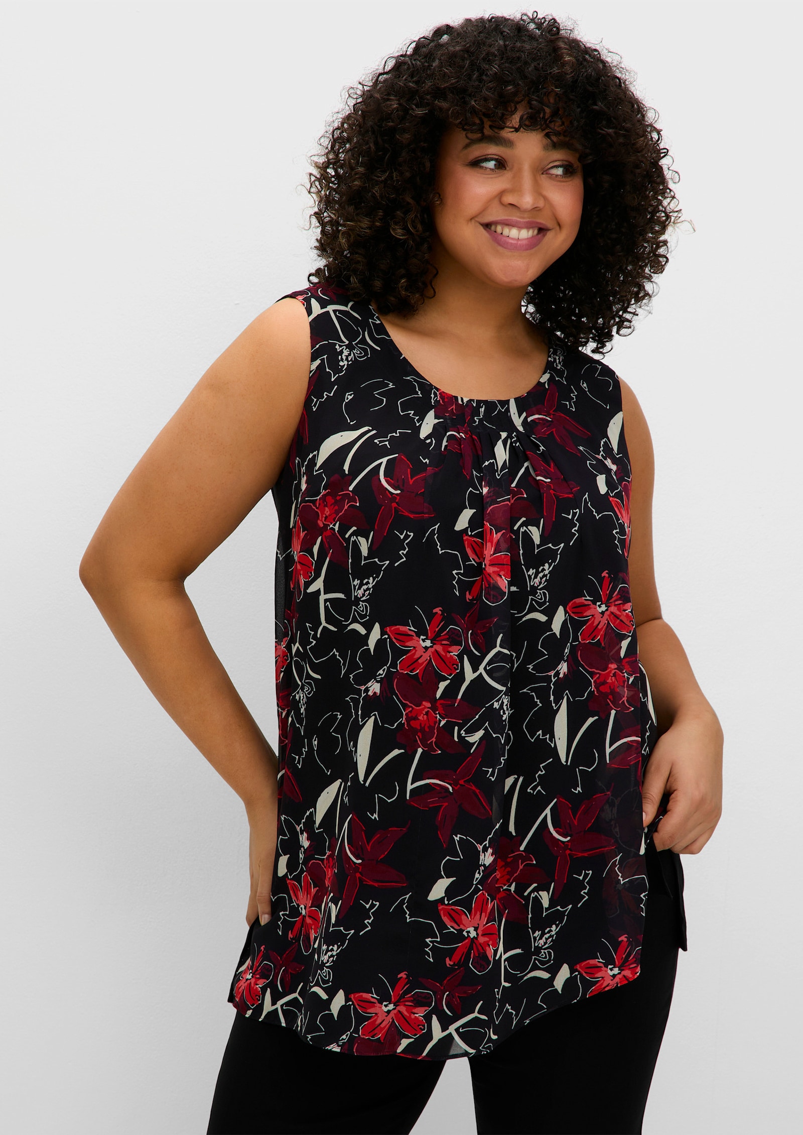 sheego Blusentop in Lagenoptik - schwarz-gemustert