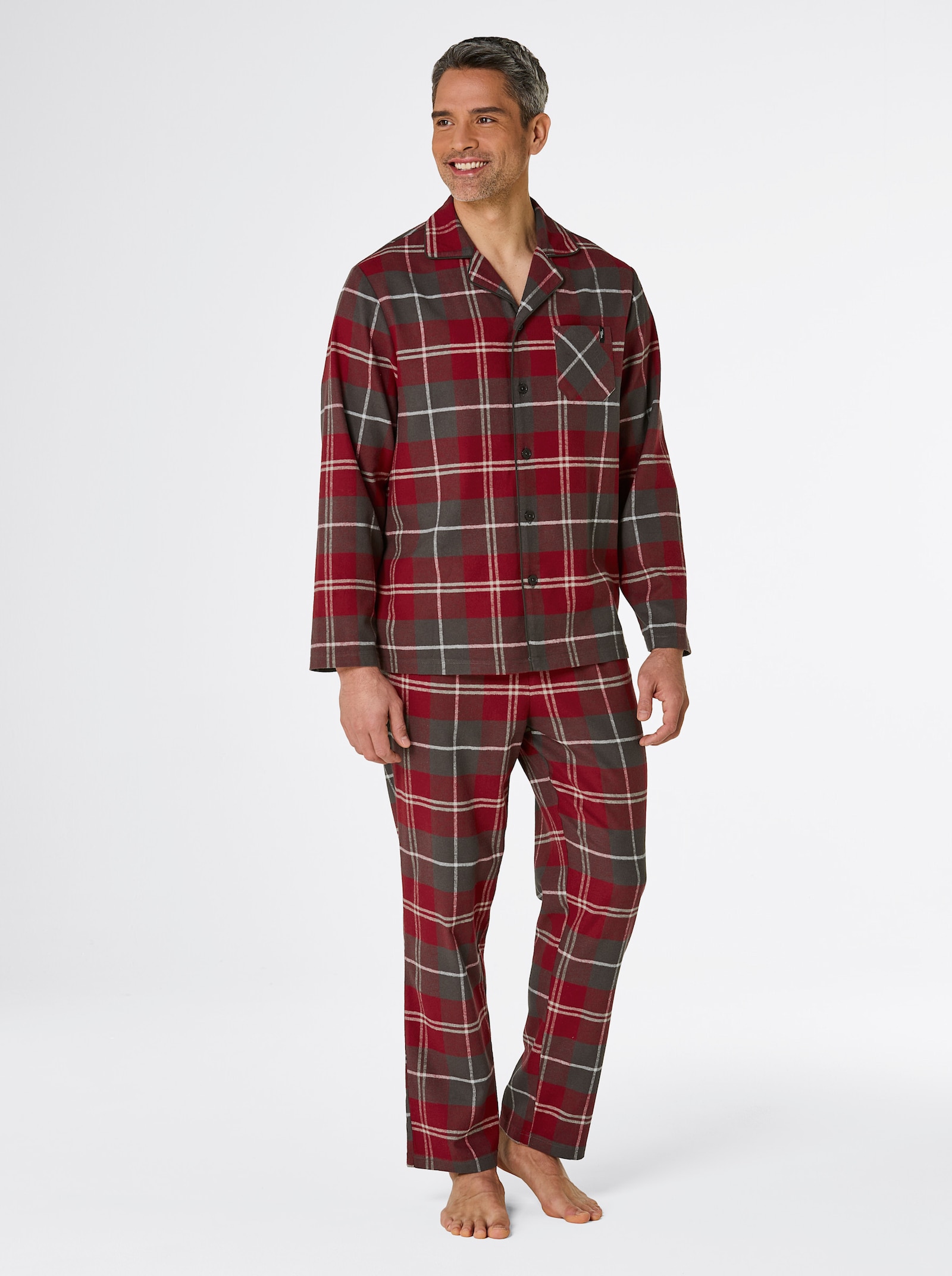 wäschepur men Pyjama - dunkelrot-graphit-kariert