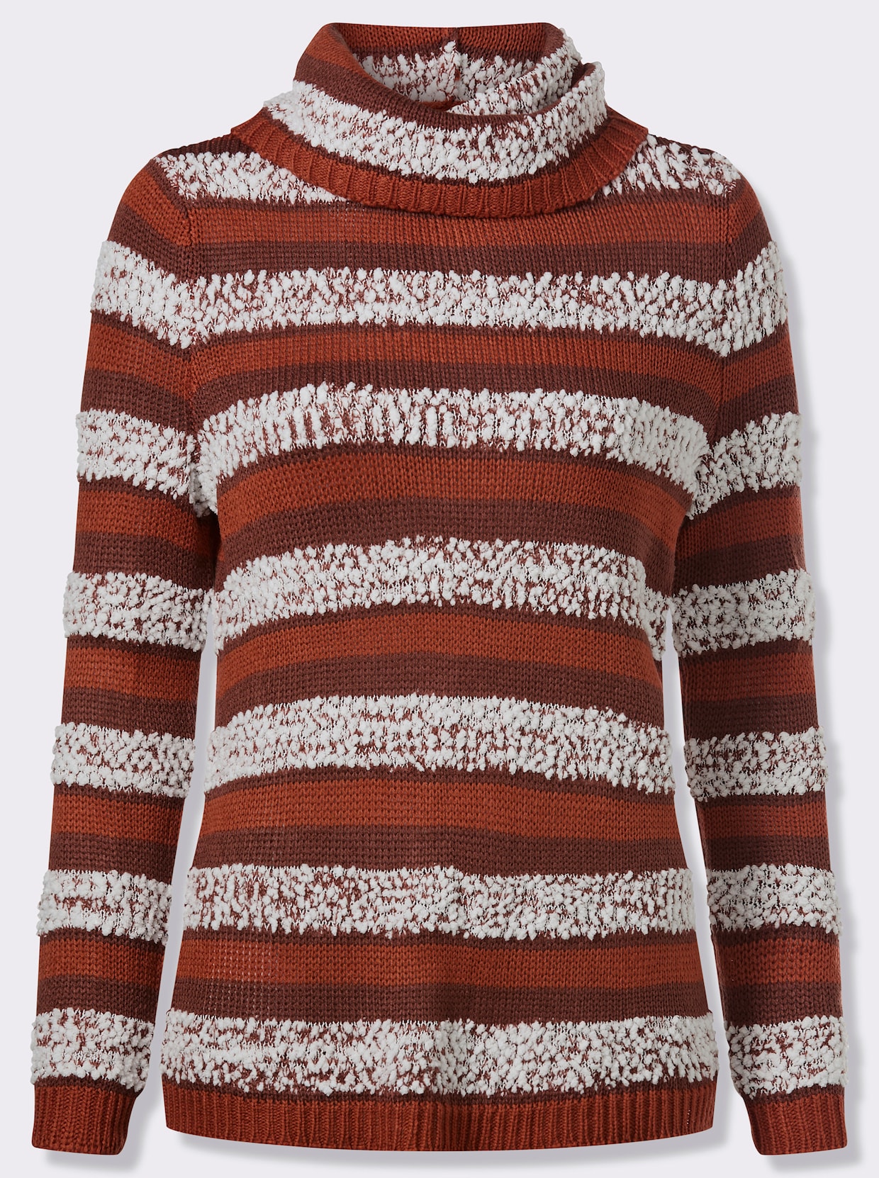 Pullover met rolkraag en effectgaren - roestrood/ecru gedessineerd