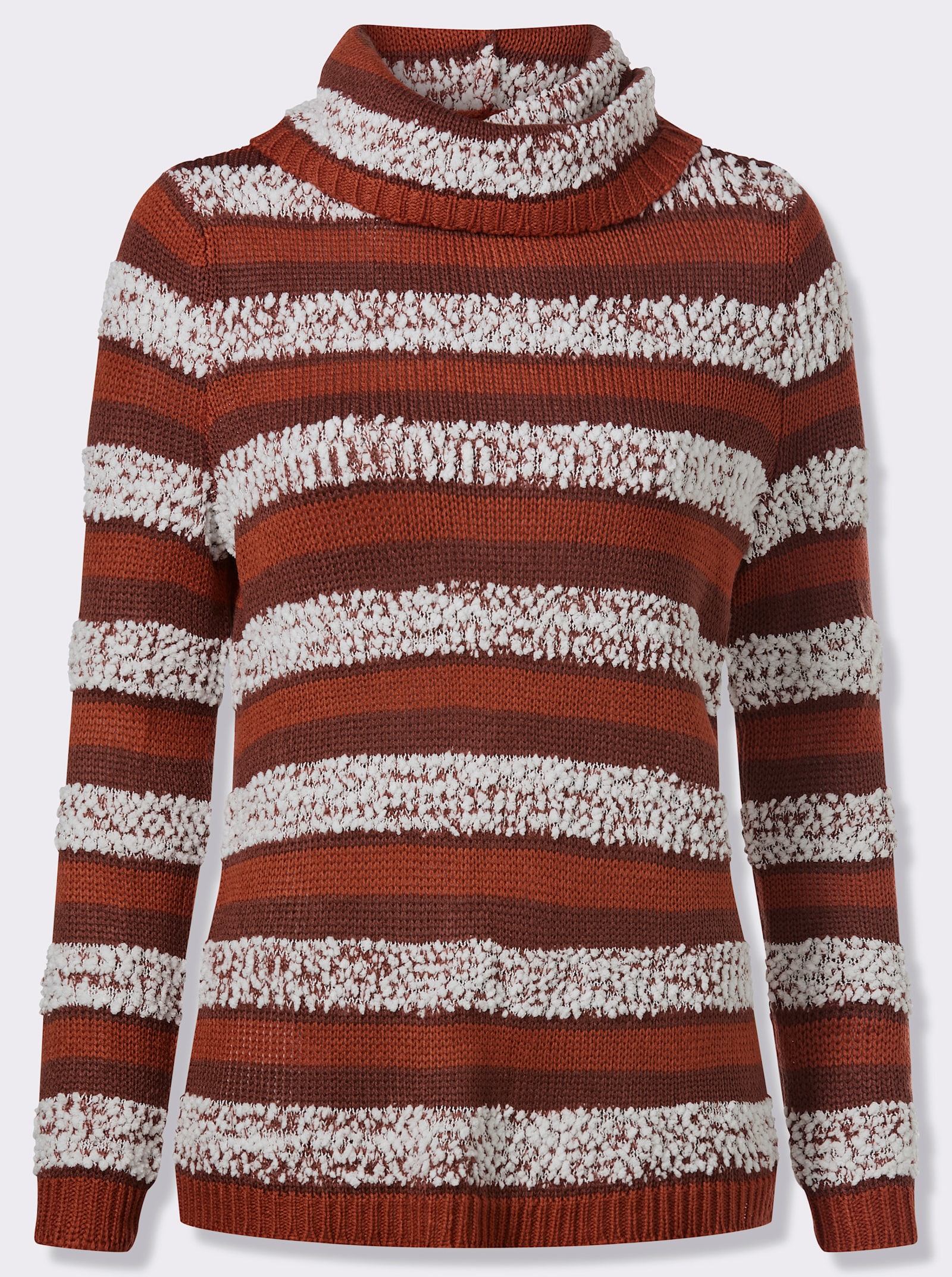 Rollkragenpullover mit Effektgarn - rostrot-ecru-gemustert