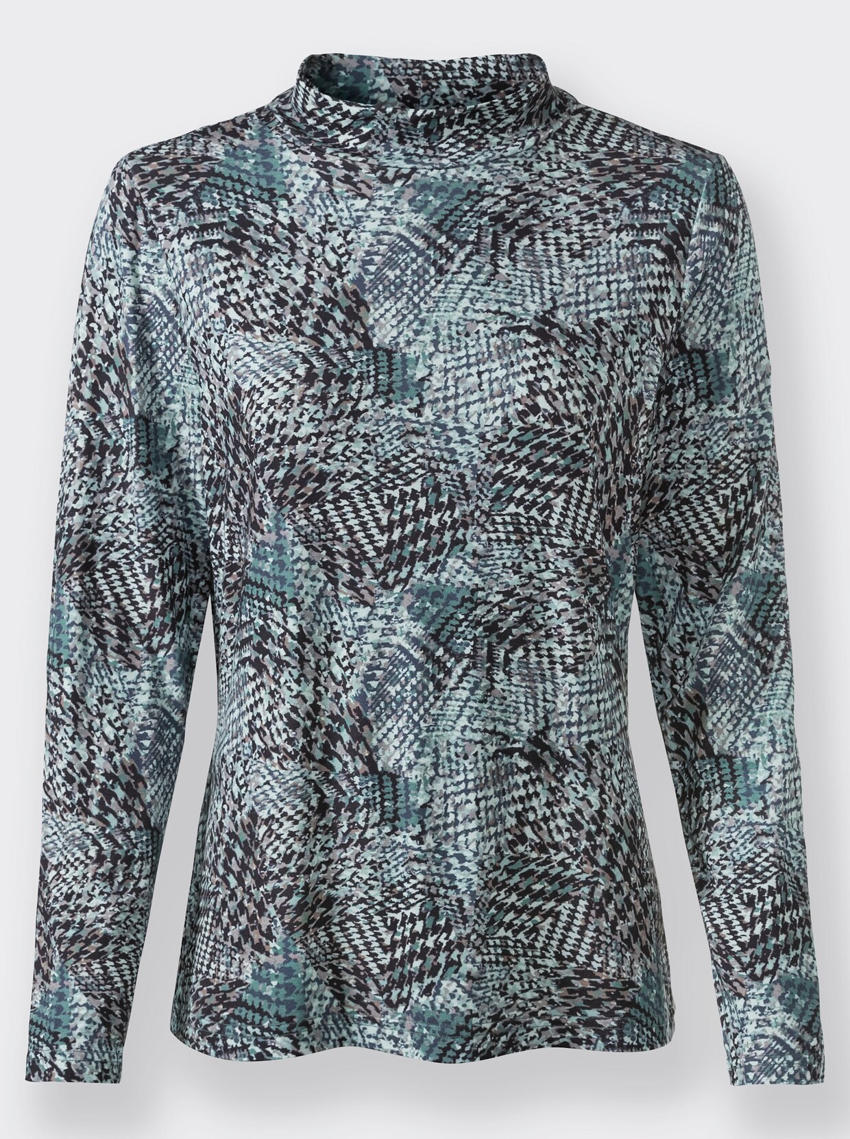 Stehkragenshirt - marine-jade-bedruckt