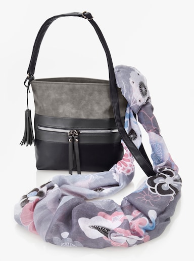 Handtasche mit Schal - grau