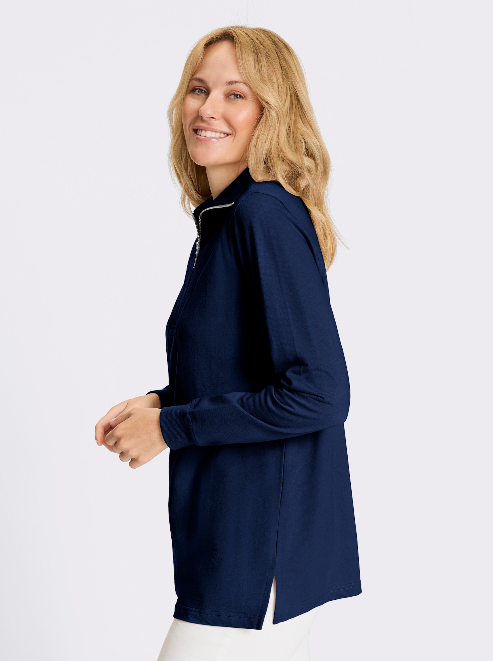 Longsweatshirt mit Troyerkragen - dunkelblau