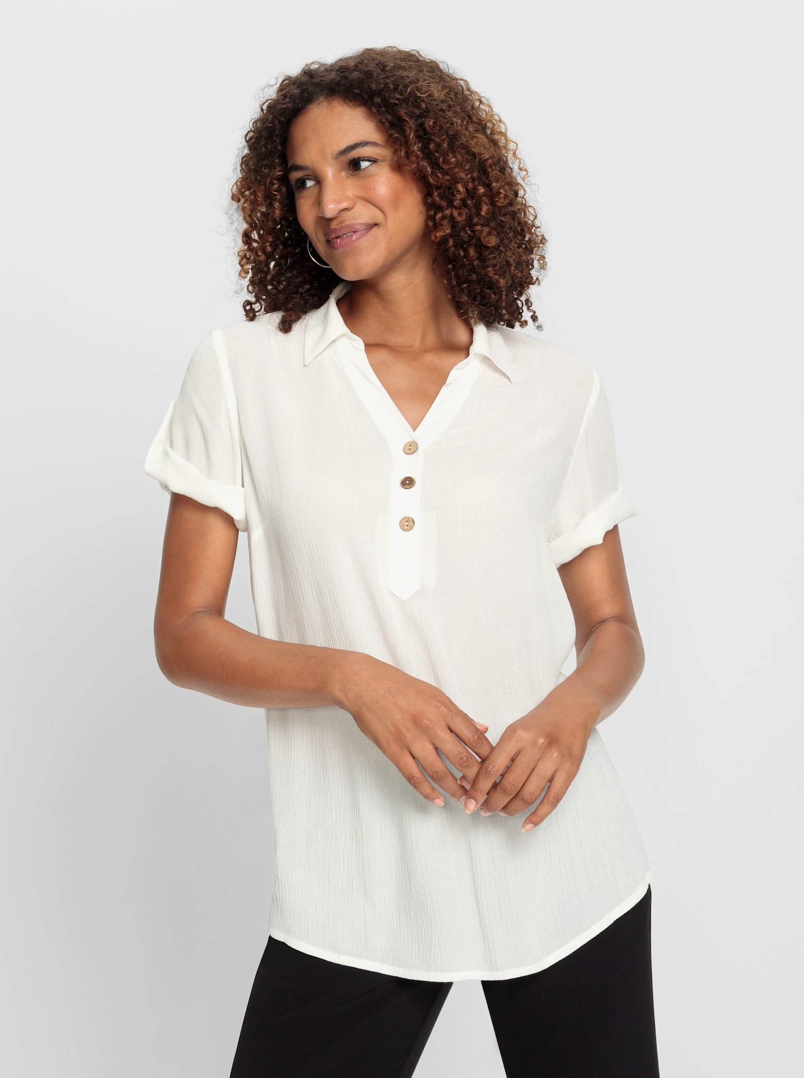 Comfortblouse met korte, oprolbare mouwen - ecru