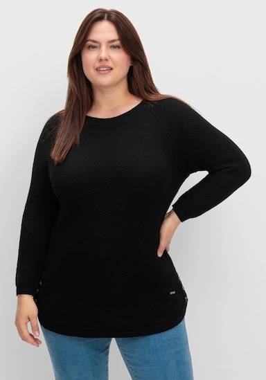 Rundhalspullover mit abgerundetem Saum - schwarz