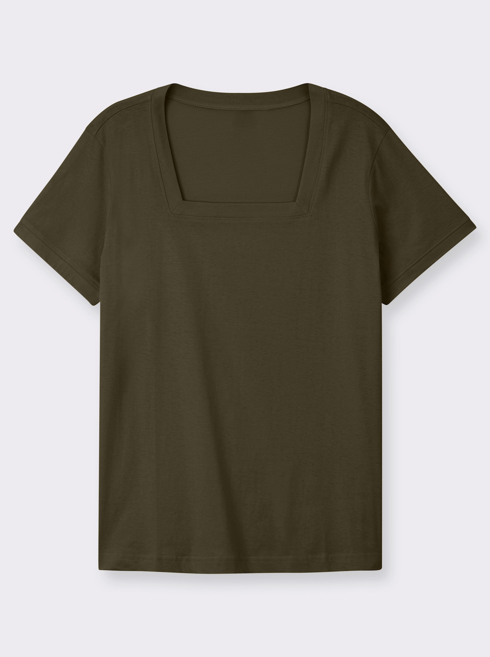 Kurzarmshirt mit Karree-Ausschnitt - oliv