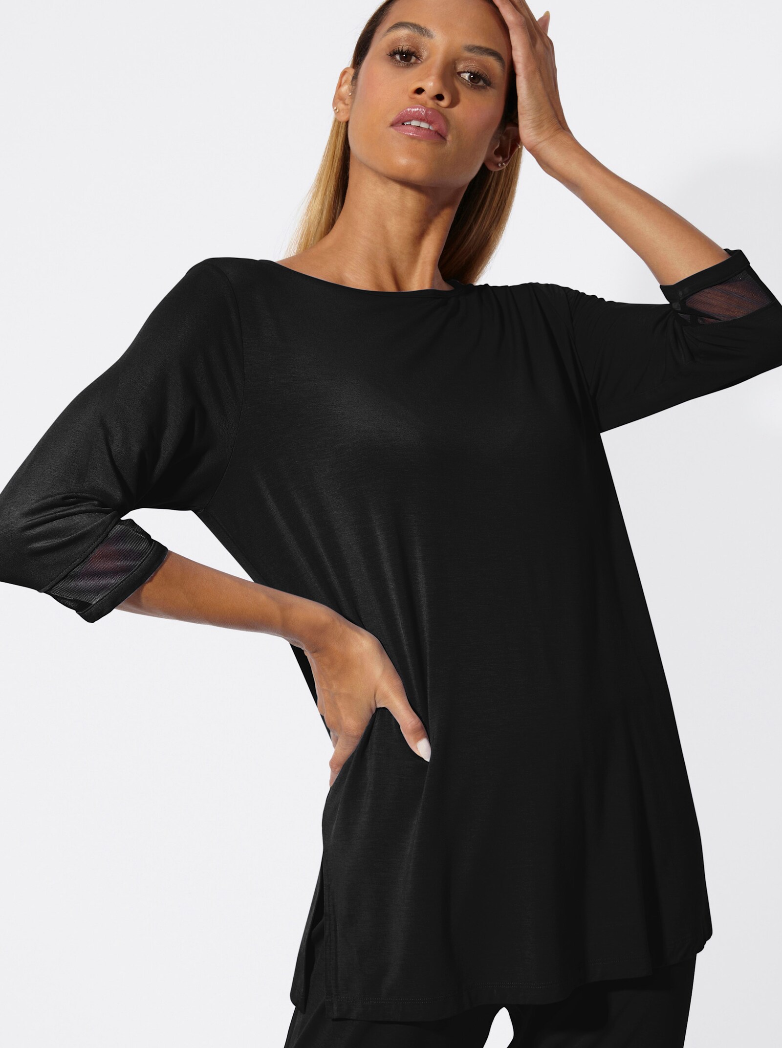 wäschepur Schlafanzug mit Mesh-Einsätzen - schwarz