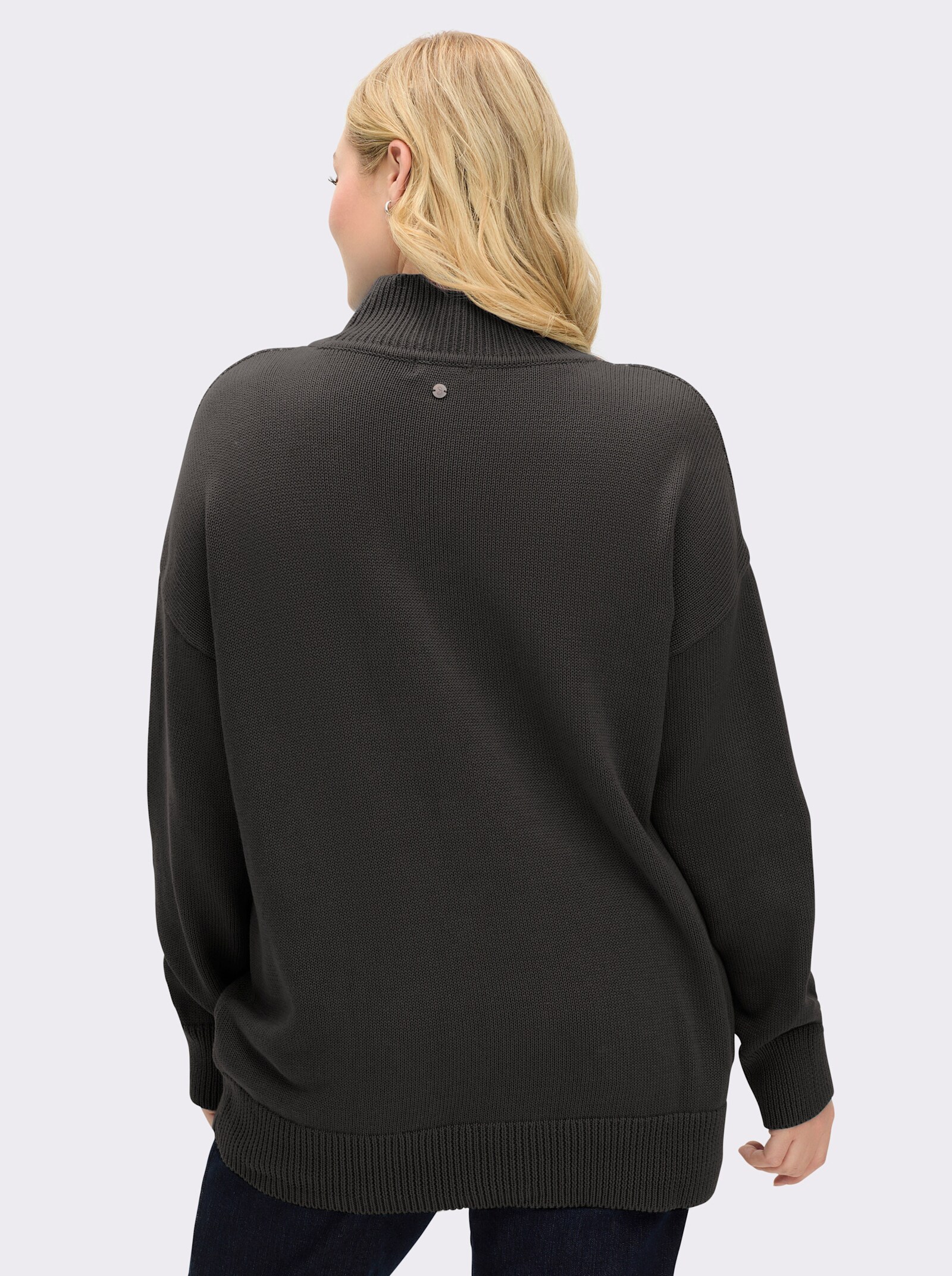 sheego Pullover met glinsterend intarsiapatroon - grafiet/grijs gedessineerd