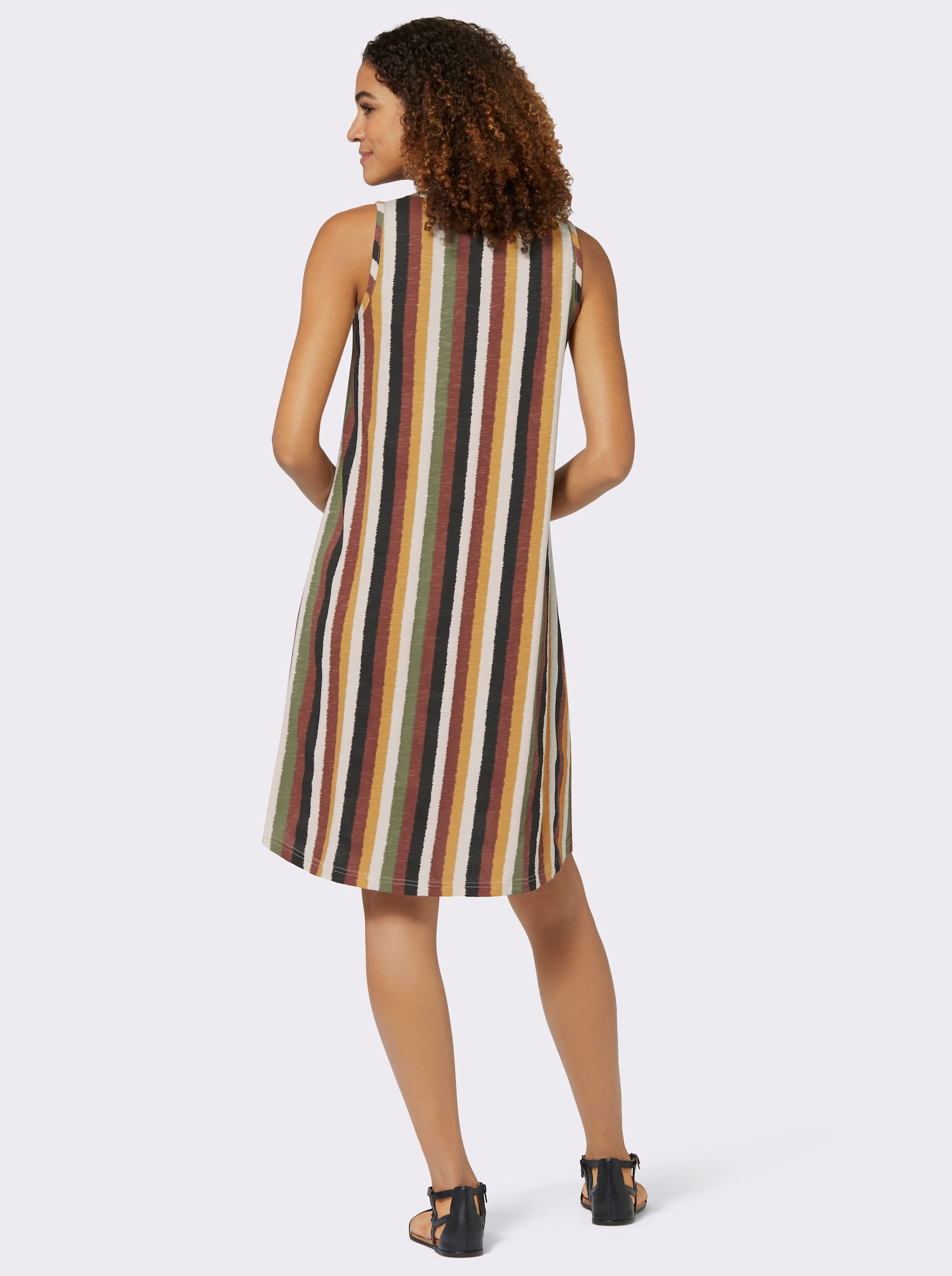 Jerseykleid mit Flammgarn-Struktur - ocker-khaki-gestreift