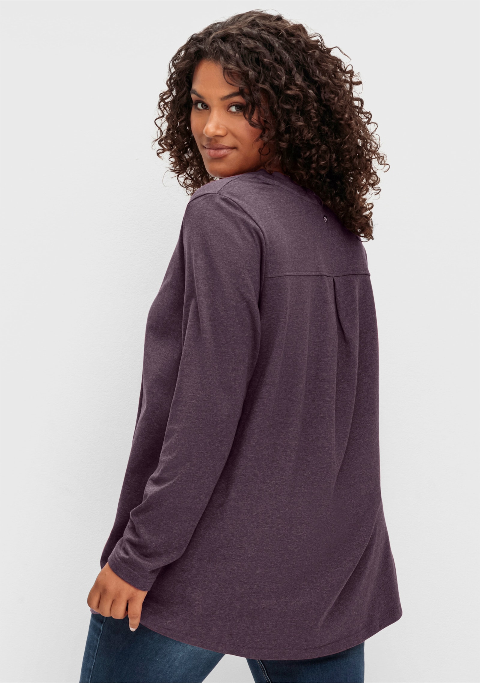 sheego Langarmshirt - aubergine-meliert