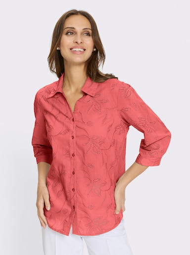 Baumwollbluse mit Madeira-Stickerei - koralle