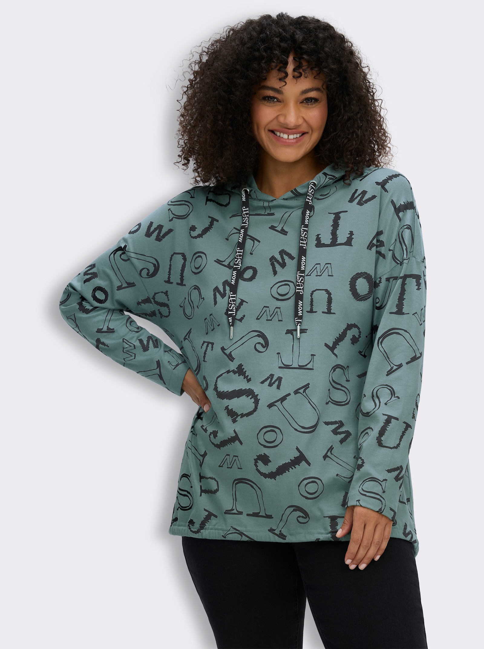 Longshirt im Lettering-Dessin - jade-schwarz