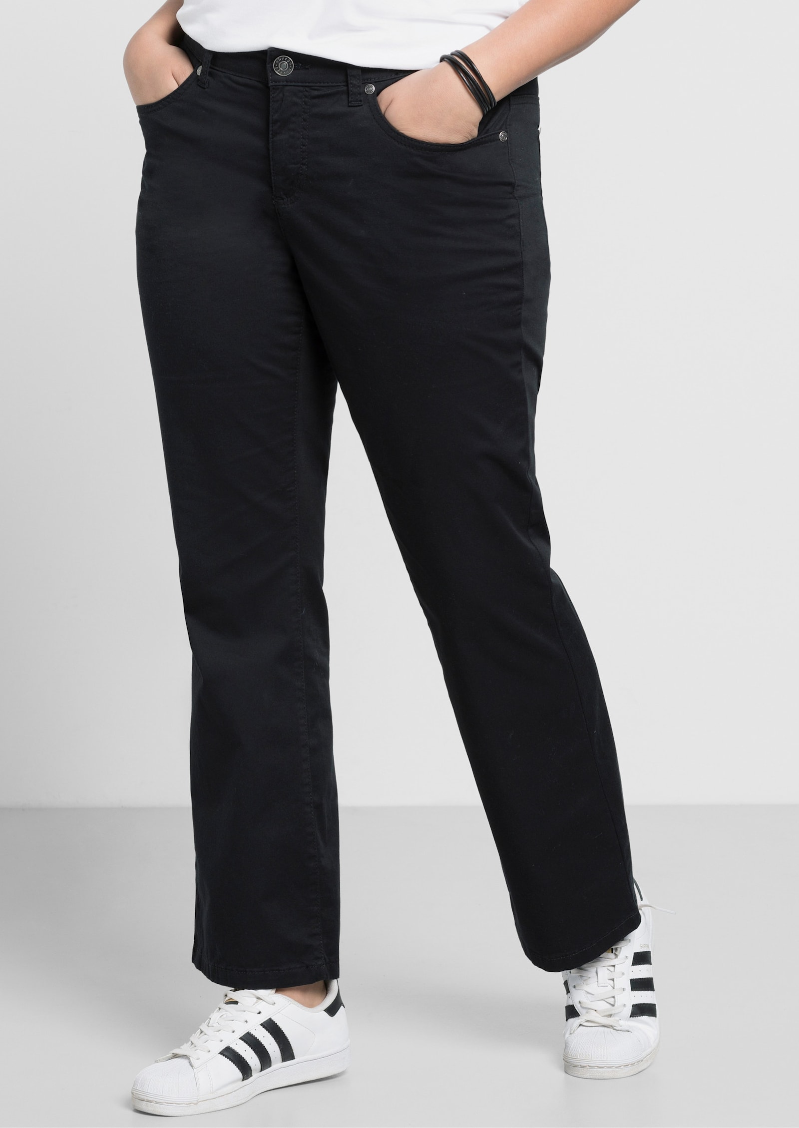 sheego Bootcut broek van katoen-twill - zwart