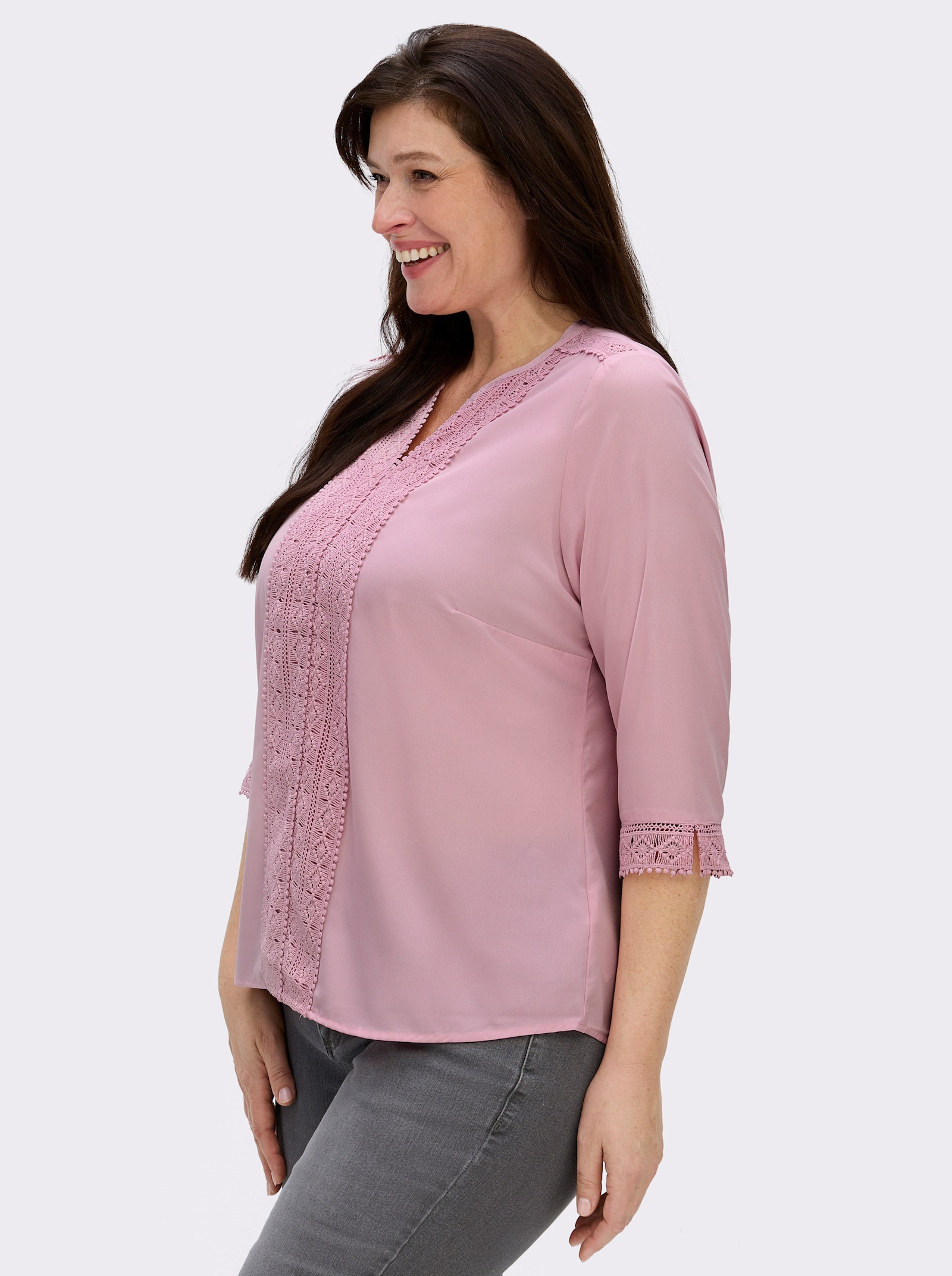 Schlupfbluse mit Spitze - rosé