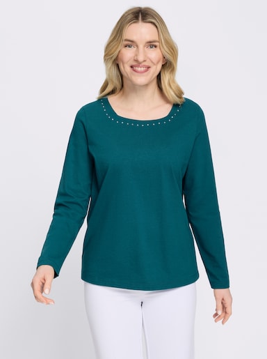 Langarmshirt mit Glitzersteinchen - aquapetrol