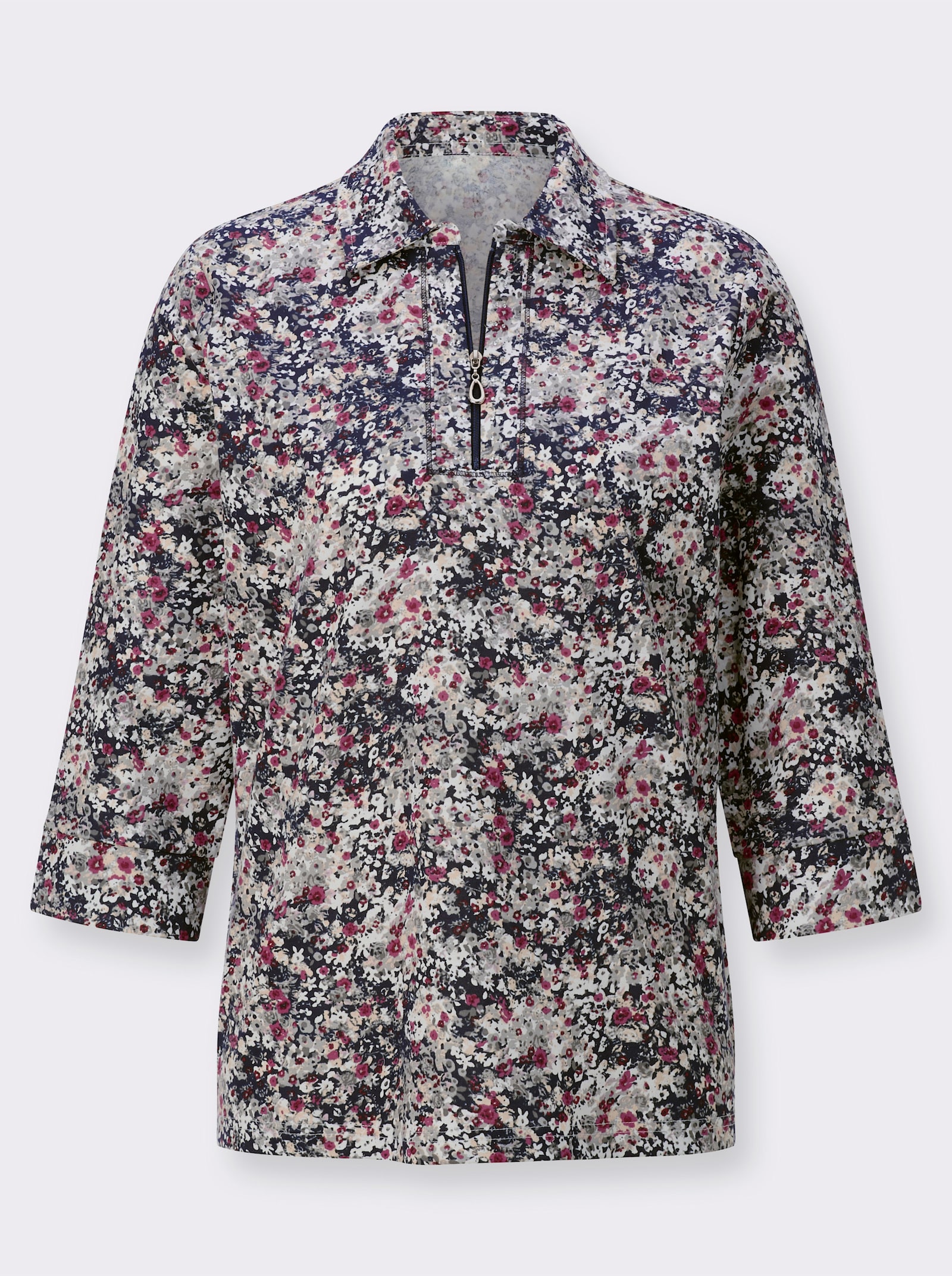 Poloshirt met glittersteentjes op de kraag - marine/heide bedrukt