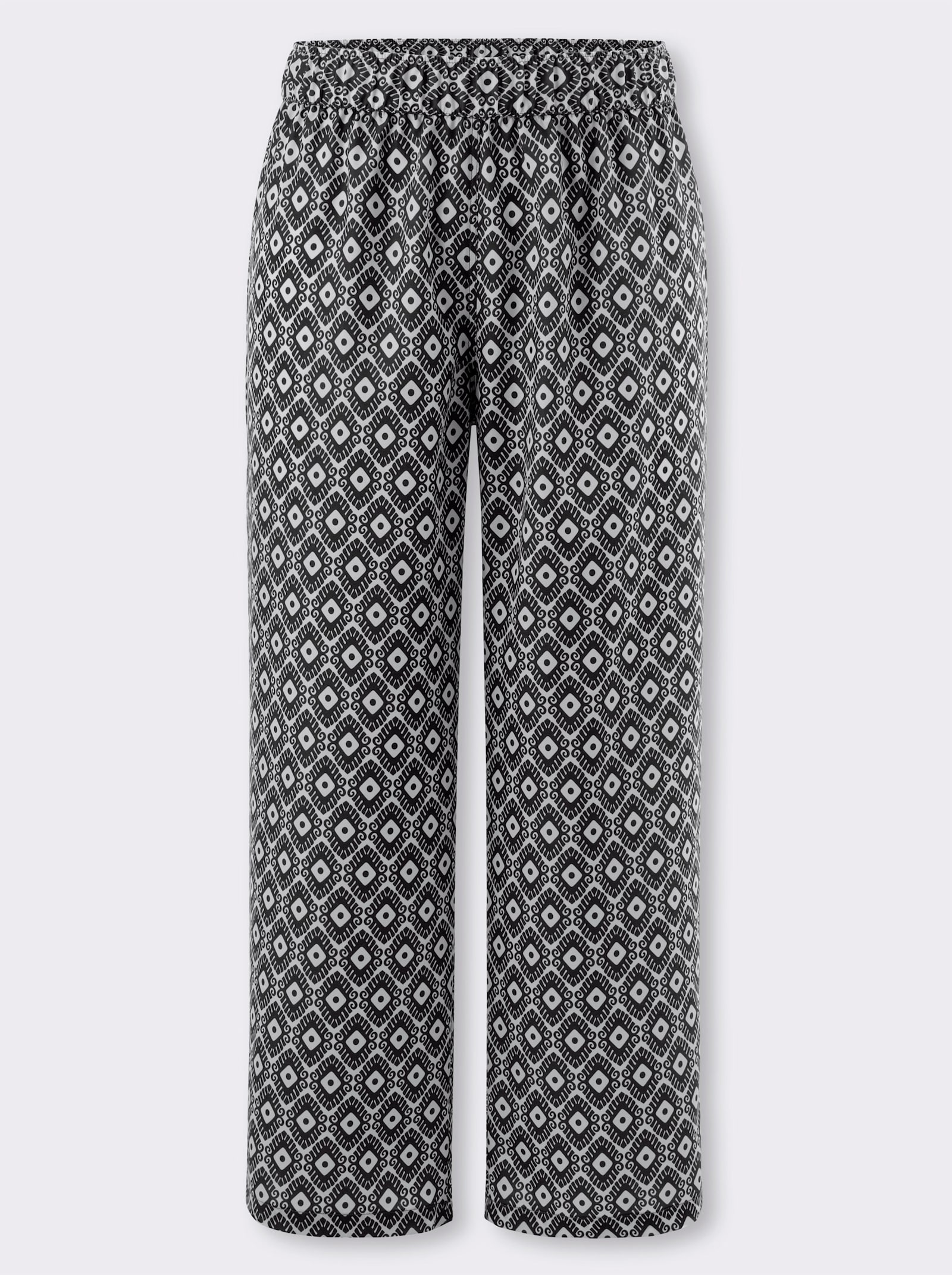 Slacks i vid modell - gräddvit-svart, tryckt