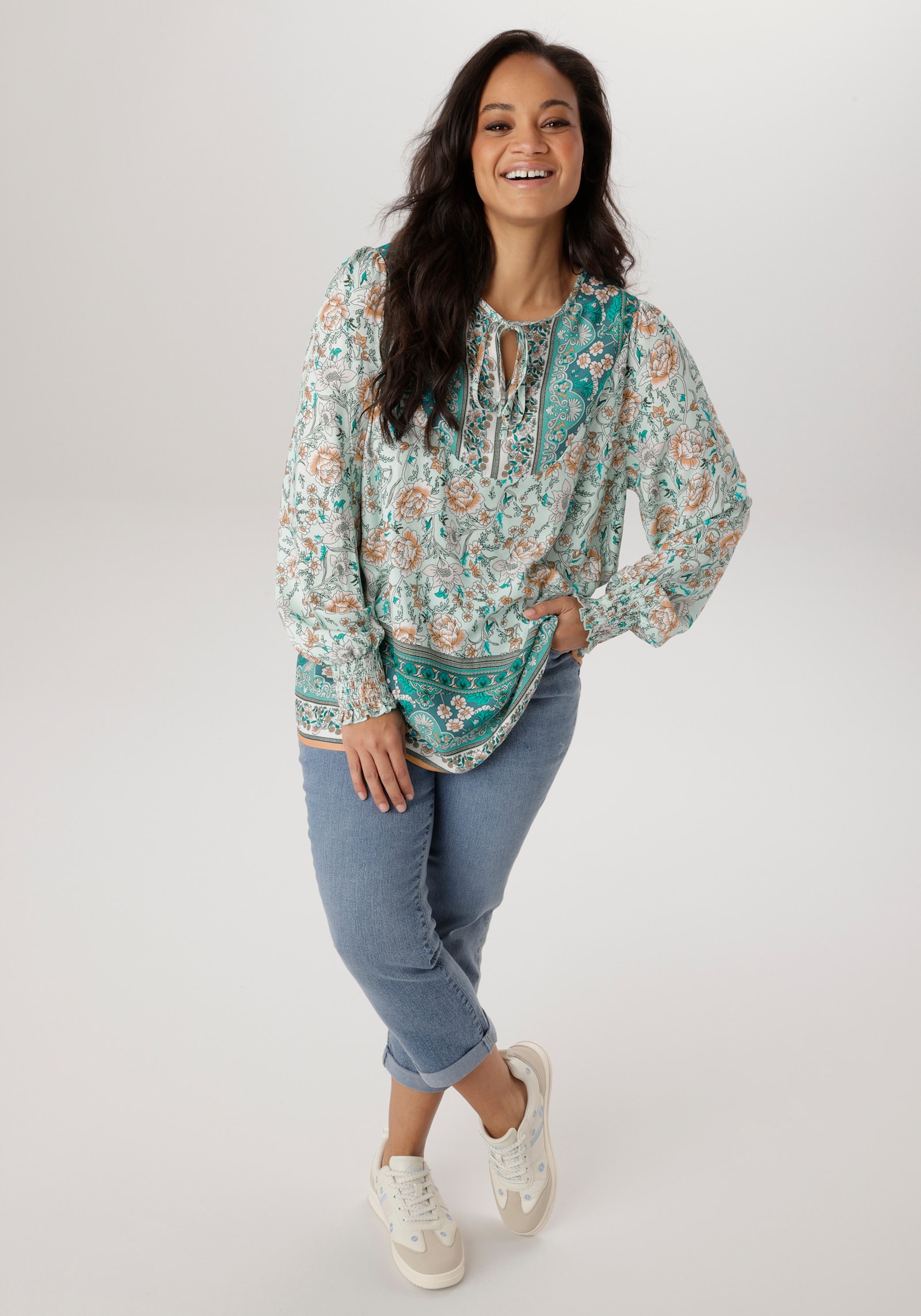 Aniston PLUS Schlupfbluse - türkis-braun-weiß-schwarz