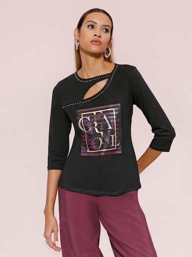 3/4-Arm-Shirt mit Foliendruck - schwarz-goldfarben-bedruckt