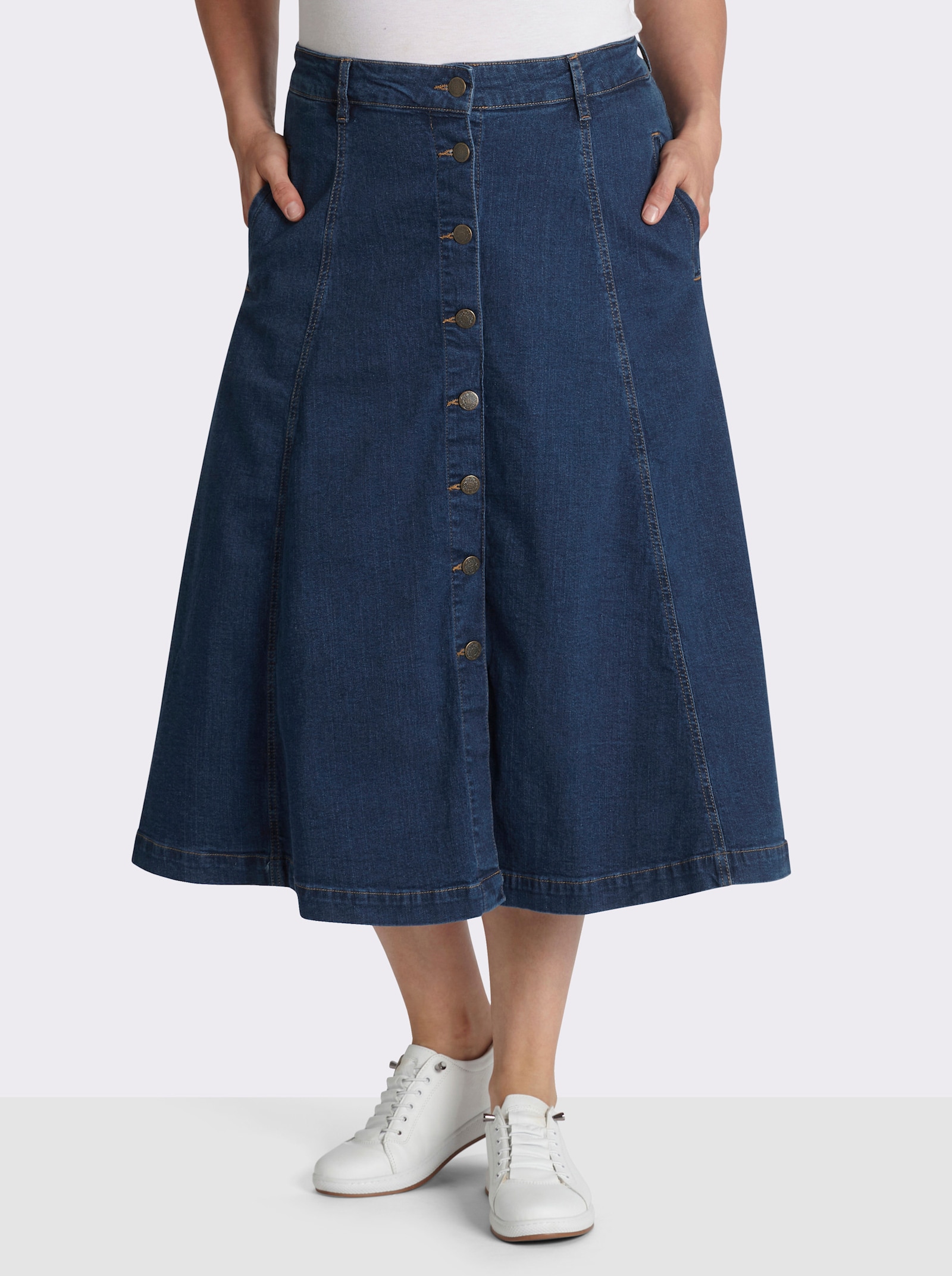 Jeansrock in ausgestellter Bahnenform - blue-stone-washed
