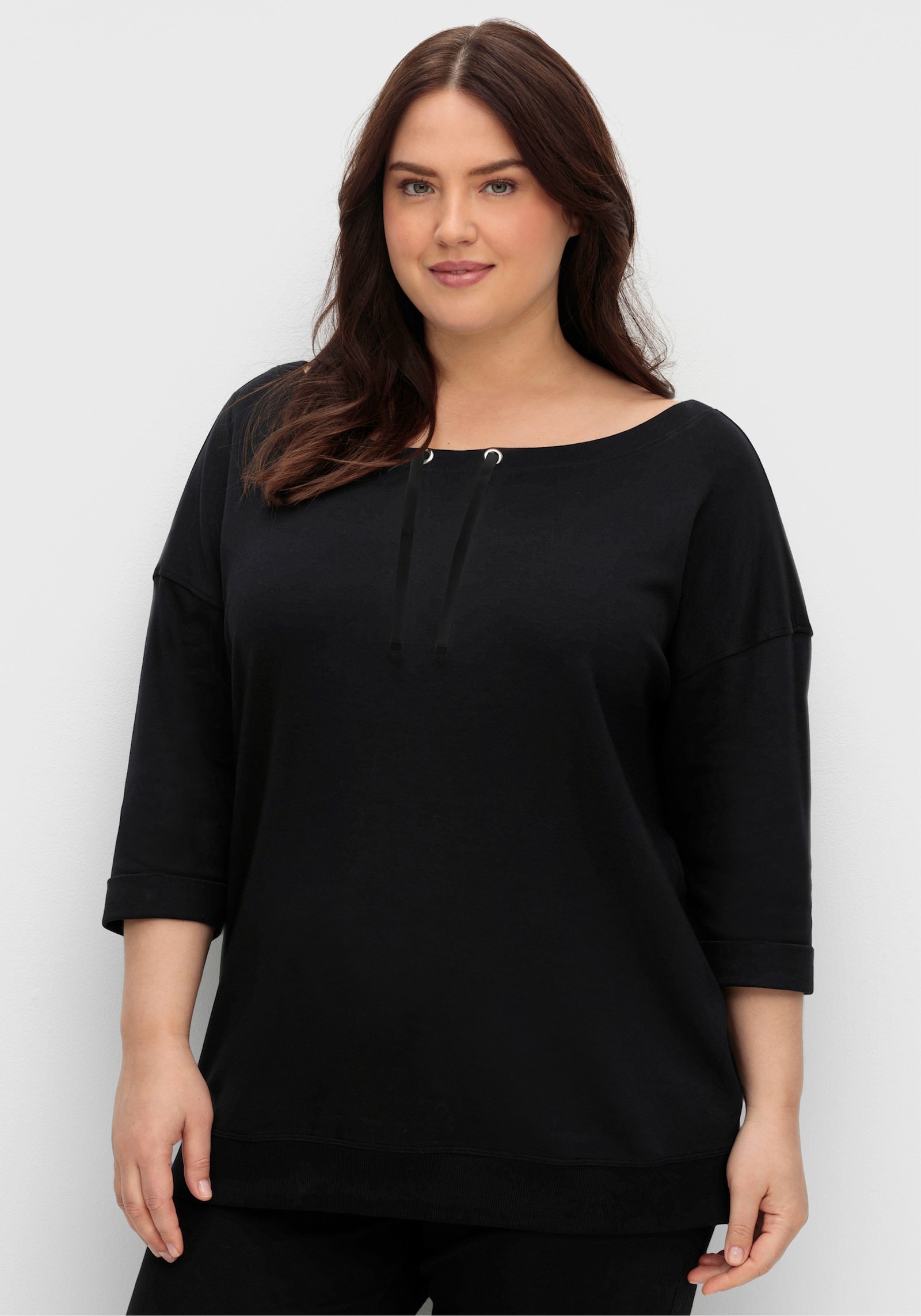 sheego Oversize-Shirt mit Bindebändern - schwarz